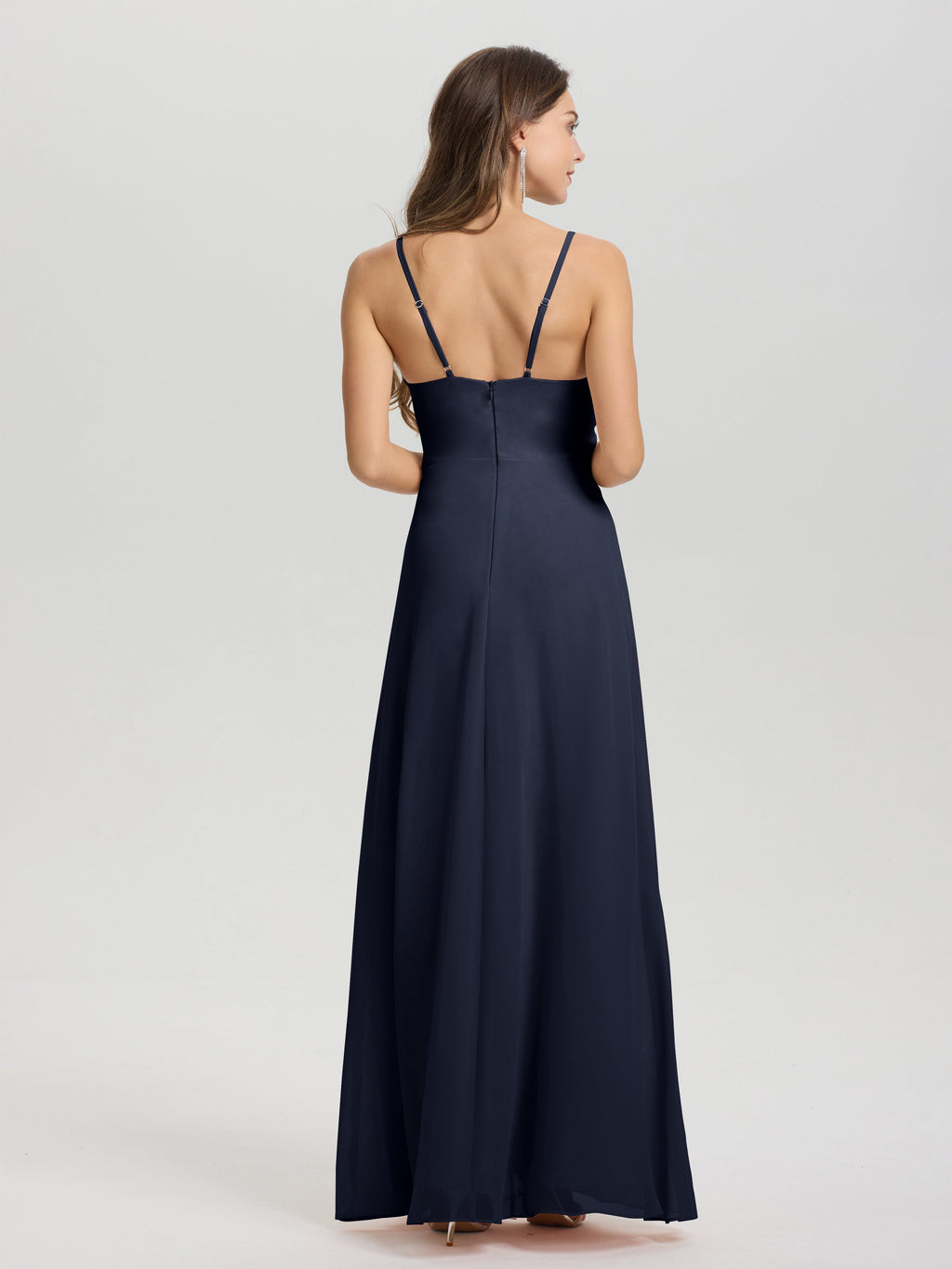 A-Line Spaghetti Straps Ruched Floor Length Chiffon Bridesmaid Dress