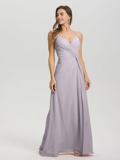 A-Line Spaghetti Straps Ruched Floor Length Chiffon Bridesmaid Dress
