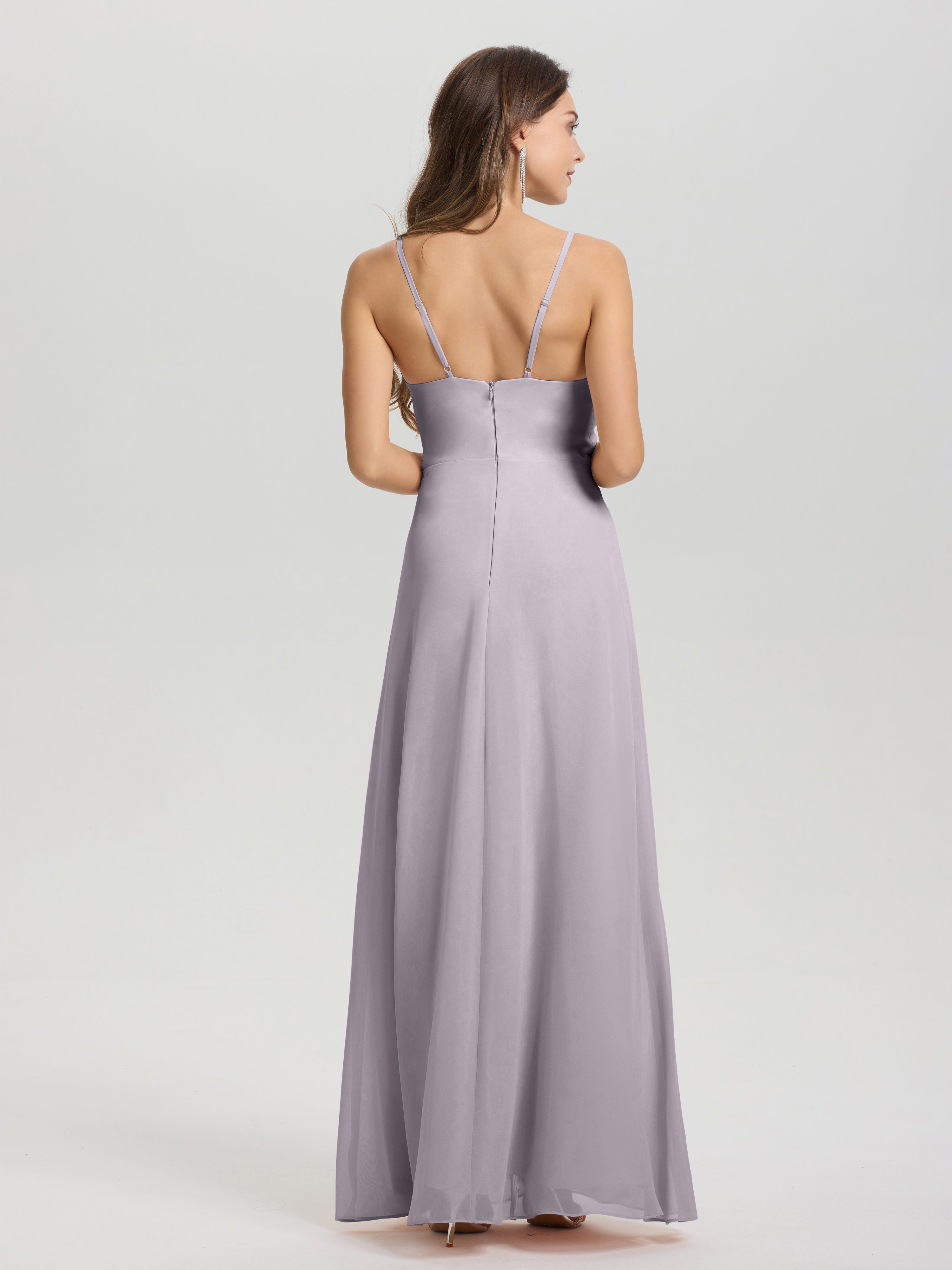 A-Line Spaghetti Straps Ruched Floor Length Chiffon Bridesmaid Dress