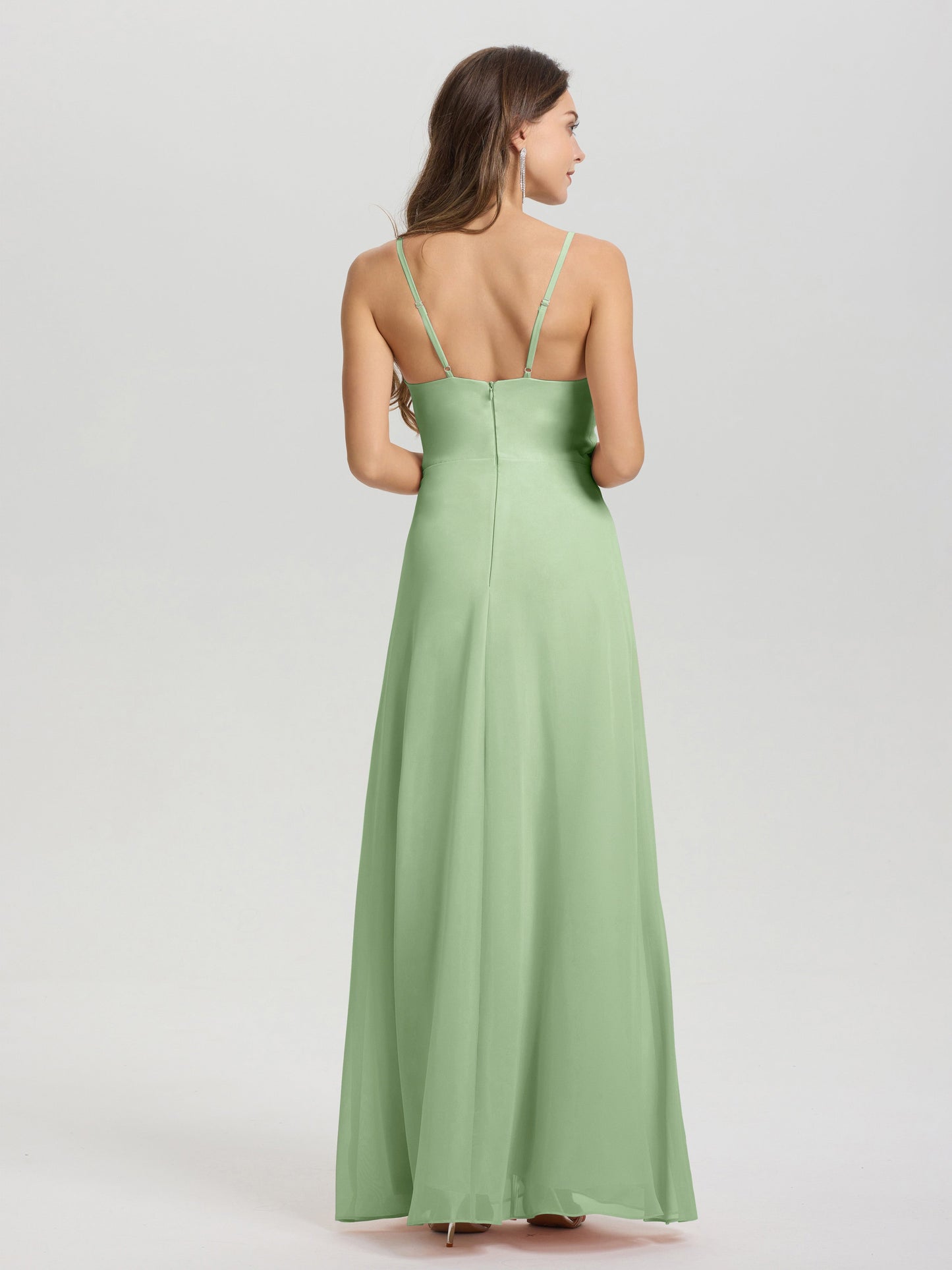 A-Line Spaghetti Straps Ruched Floor Length Chiffon Bridesmaid Dress