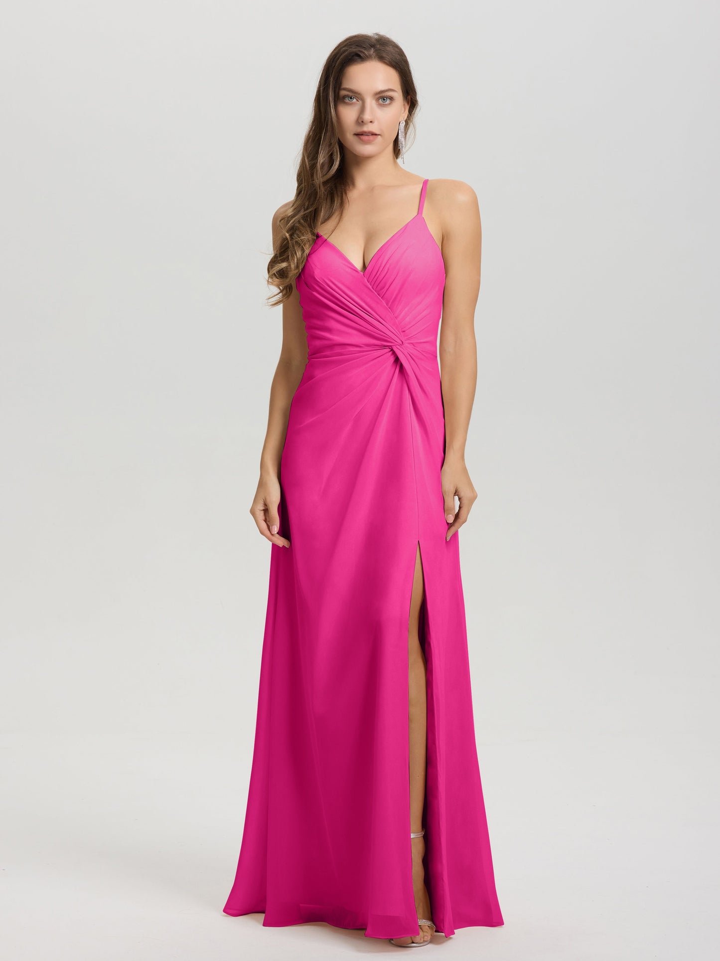 A-Line Spaghetti Straps Ruched Floor Length Chiffon Bridesmaid Dress