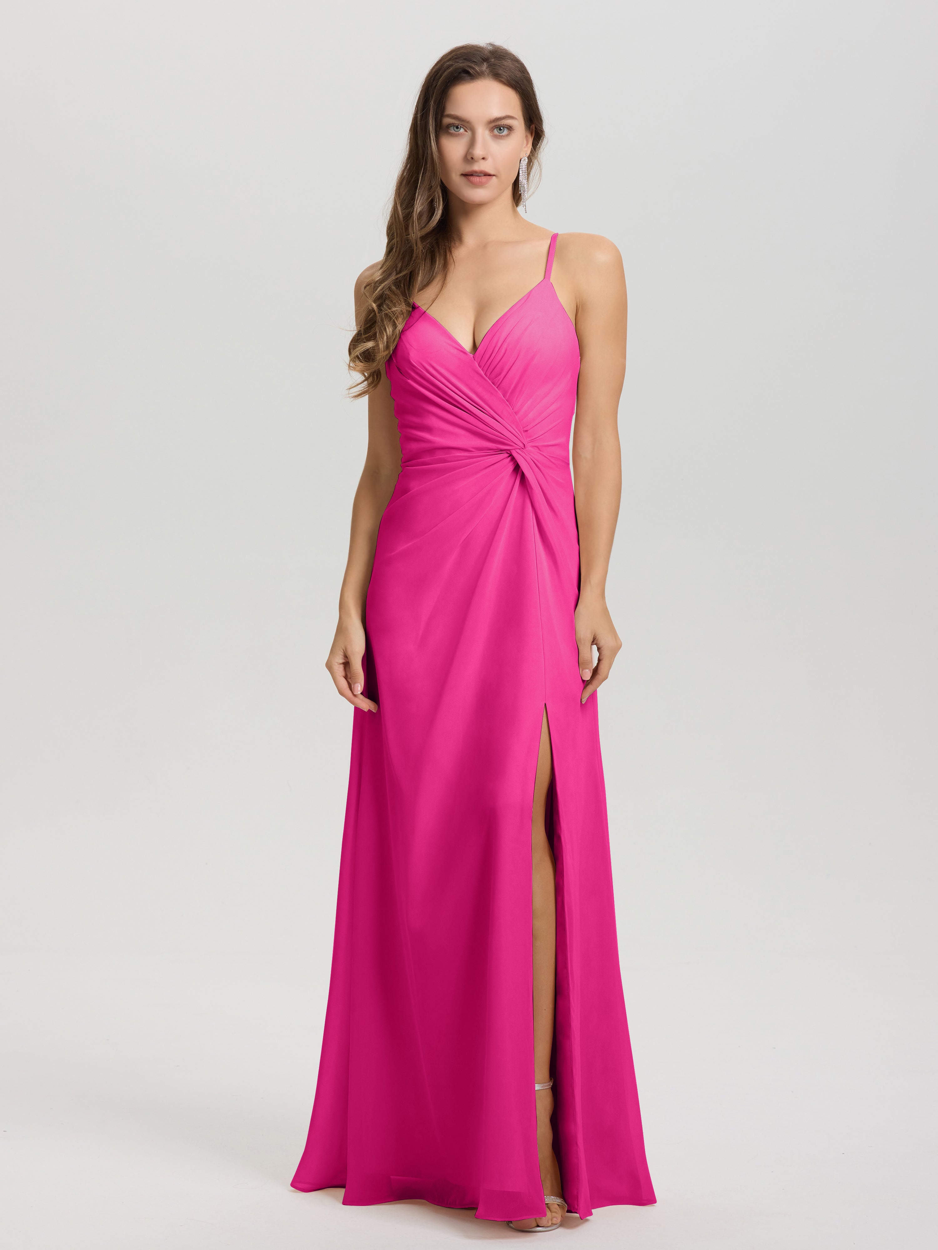 A-Line Spaghetti Straps Ruched Floor Length Chiffon Bridesmaid Dress