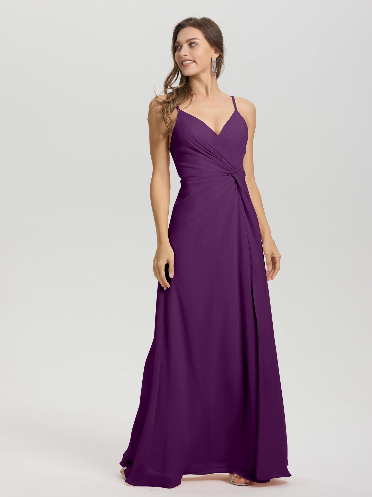 A-Line Spaghetti Straps Ruched Floor Length Chiffon Bridesmaid Dress
