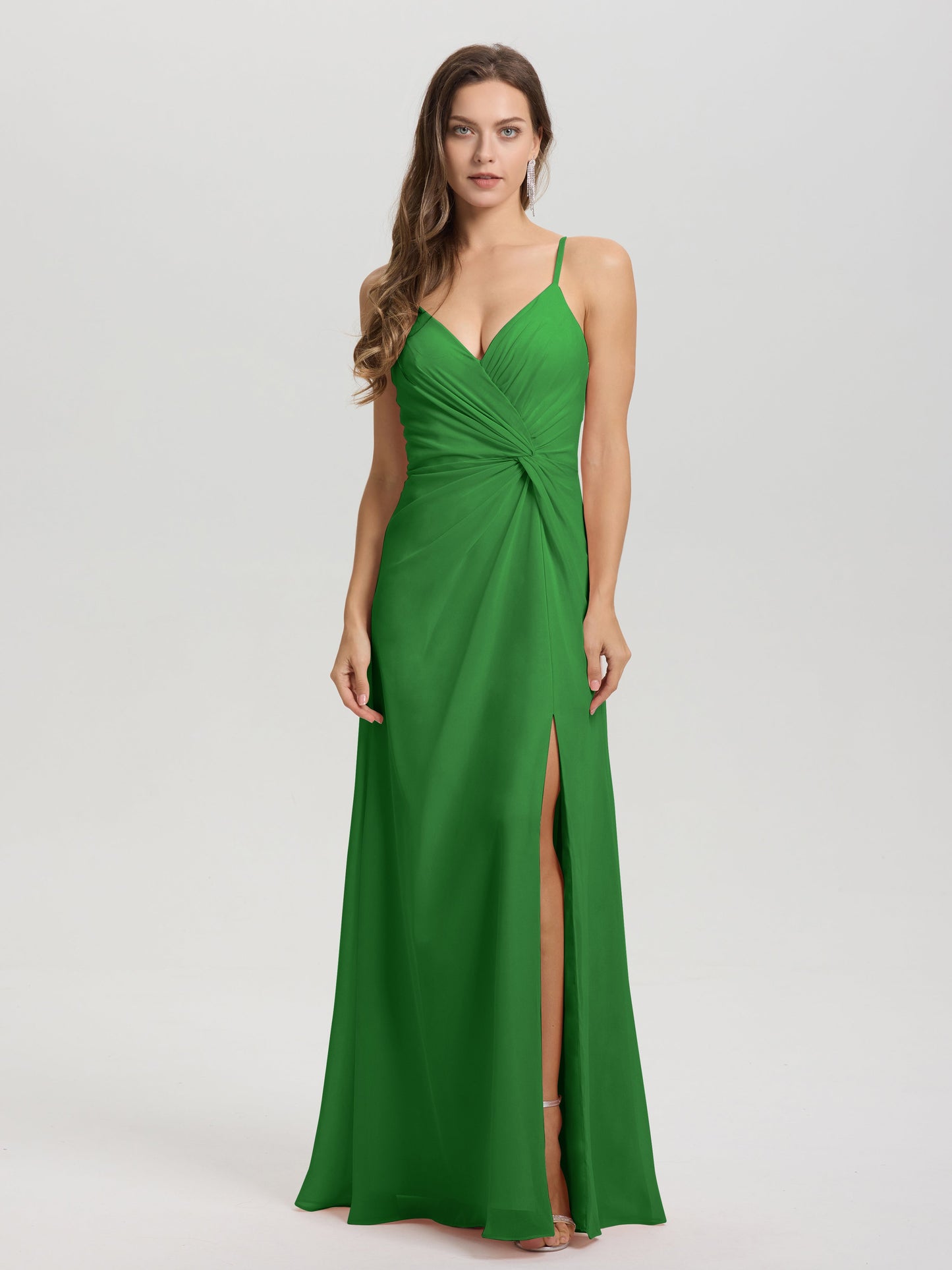 A-Line Spaghetti Straps Ruched Floor Length Chiffon Bridesmaid Dress