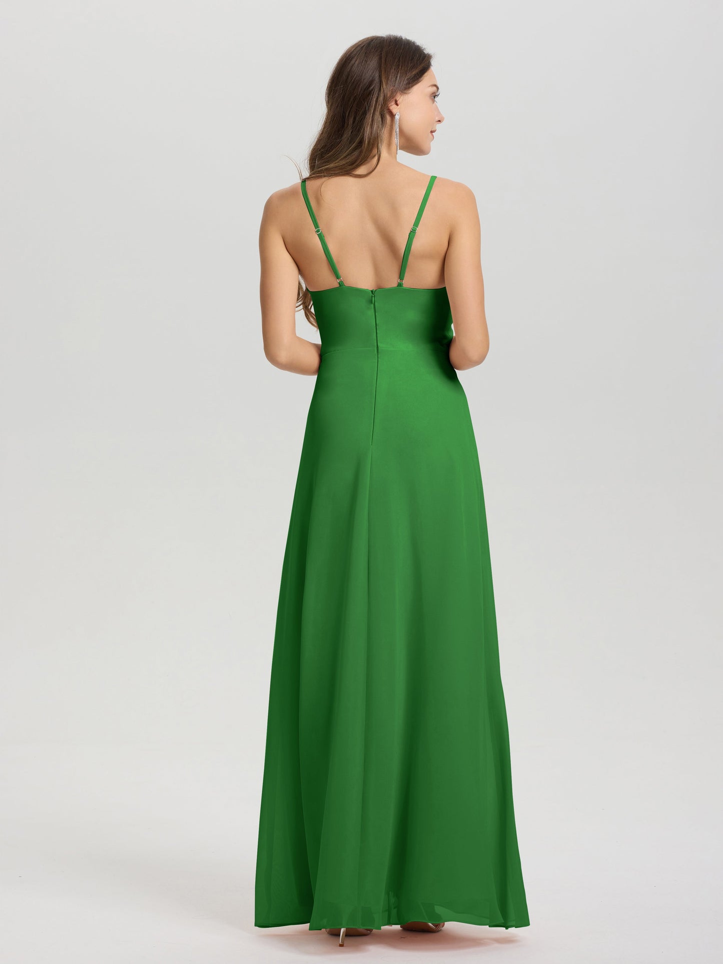 A-Line Spaghetti Straps Ruched Floor Length Chiffon Bridesmaid Dress