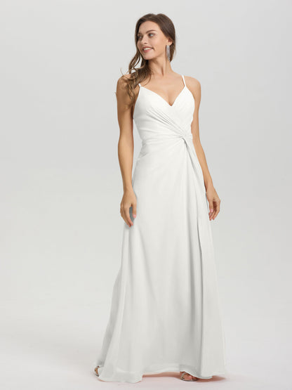 A-Line Spaghetti Straps Ruched Floor Length Chiffon Bridesmaid Dress