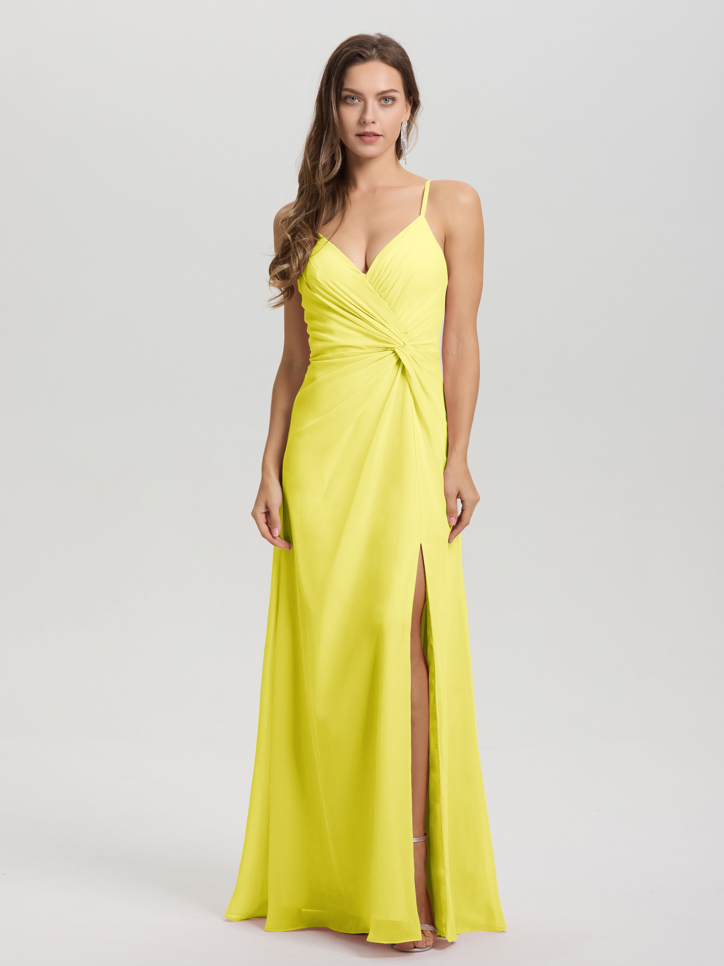 A-Line Spaghetti Straps Ruched Floor Length Chiffon Bridesmaid Dress