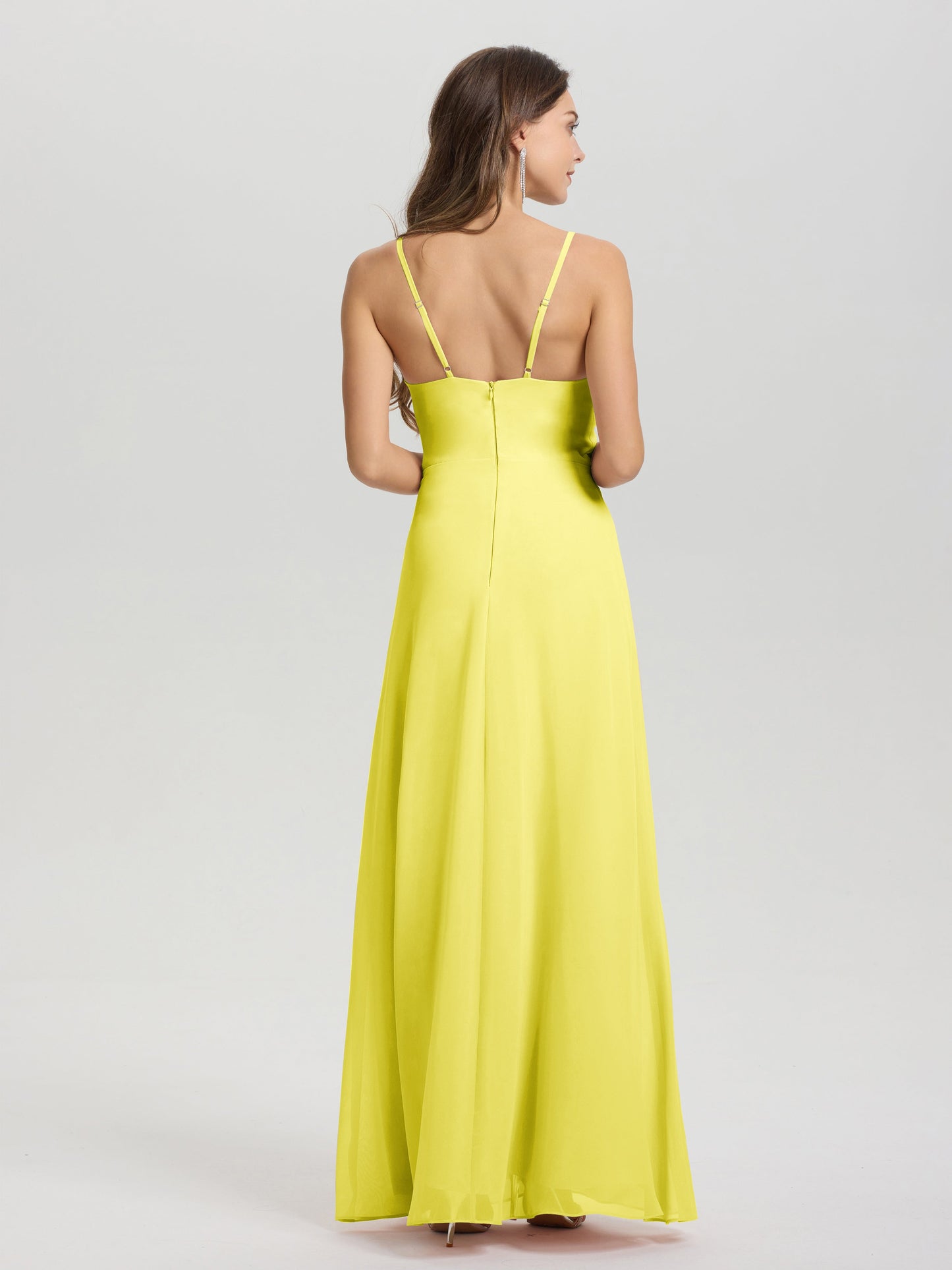 A-Line Spaghetti Straps Ruched Floor Length Chiffon Bridesmaid Dress
