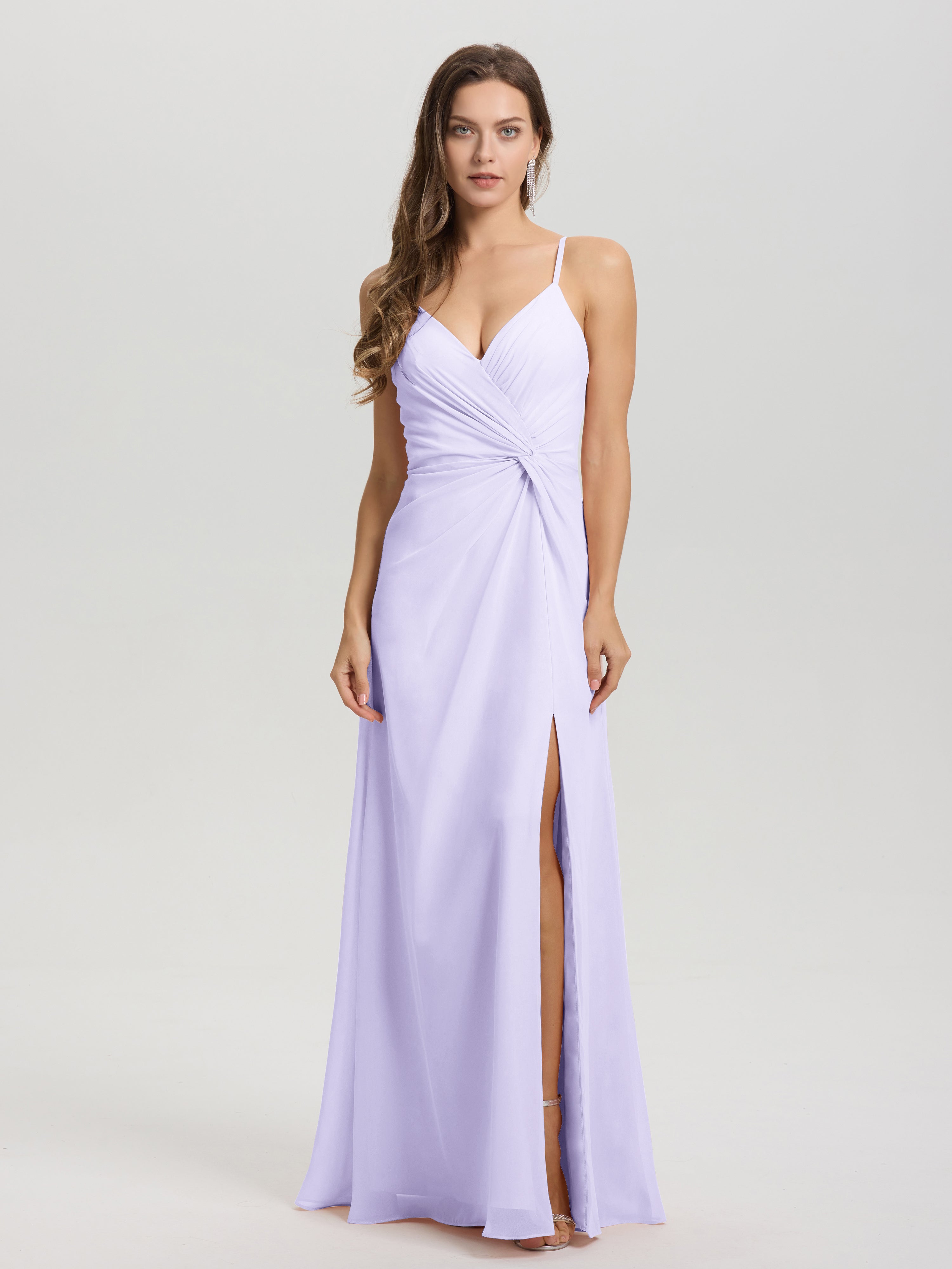 A-Line Spaghetti Straps Ruched Floor Length Chiffon Bridesmaid Dress