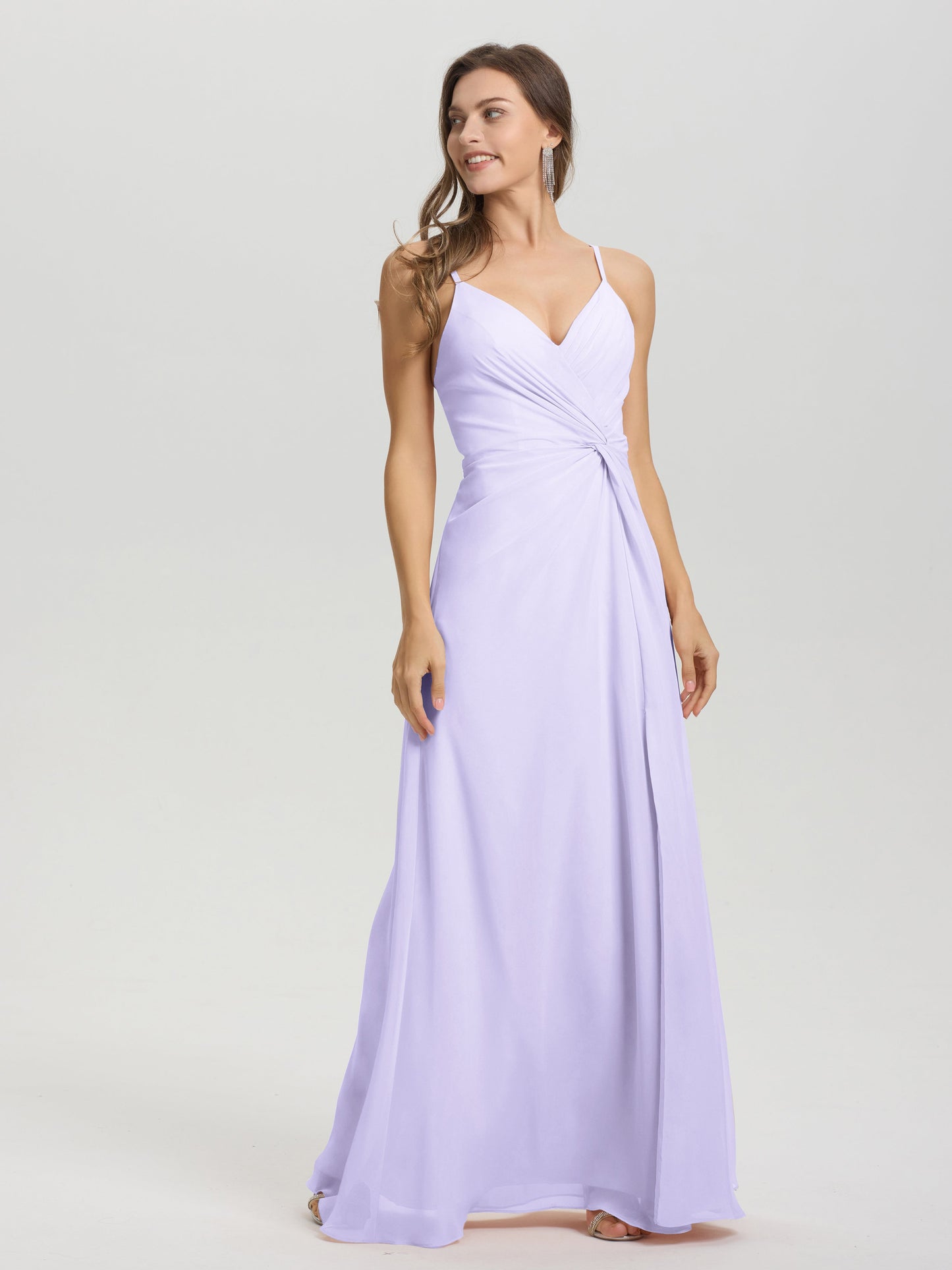 A-Line Spaghetti Straps Ruched Floor Length Chiffon Bridesmaid Dress