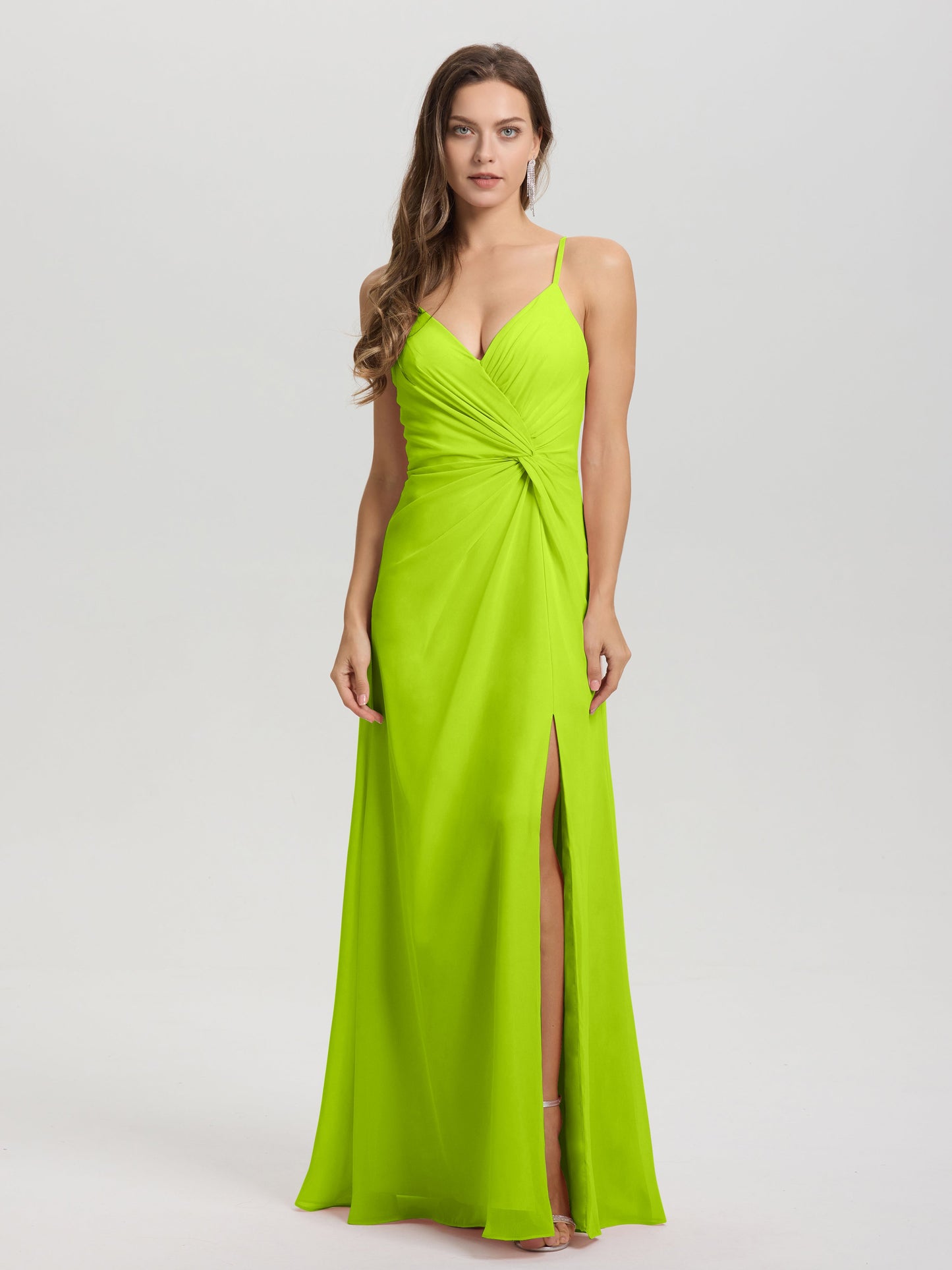 A-Line Spaghetti Straps Ruched Floor Length Chiffon Bridesmaid Dress