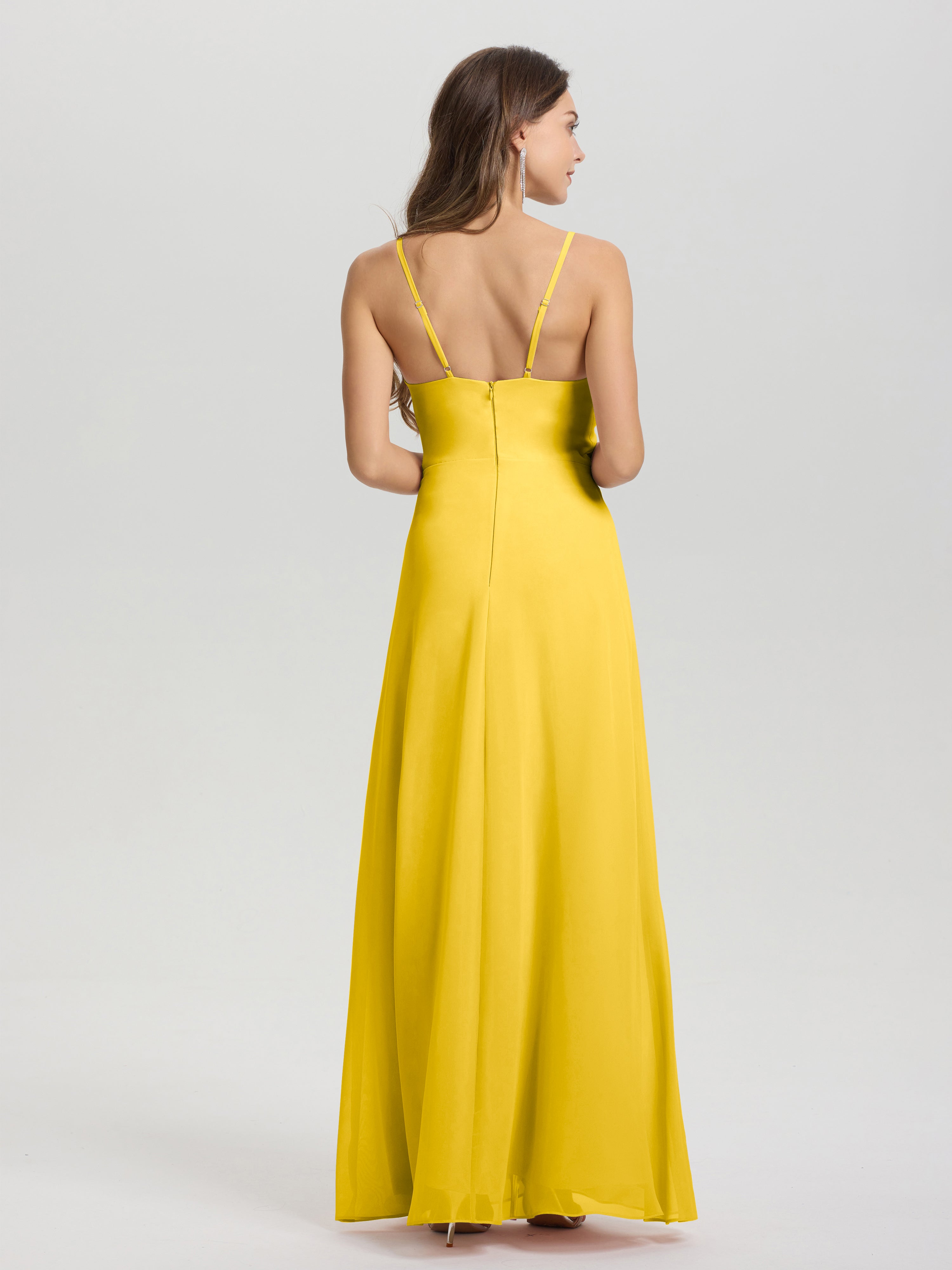 A-Line Spaghetti Straps Ruched Floor Length Chiffon Bridesmaid Dress