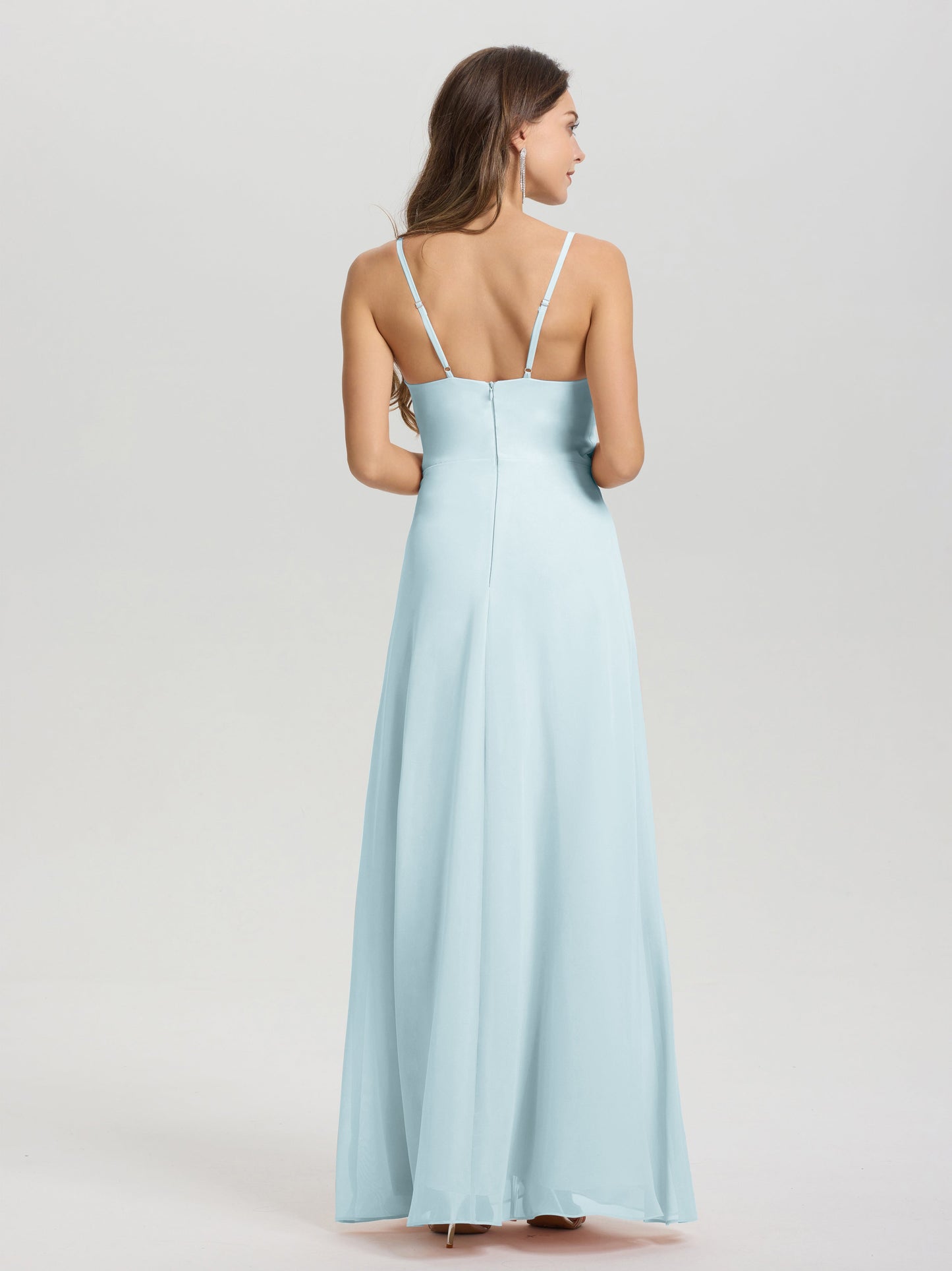 A-Line Spaghetti Straps Ruched Floor Length Chiffon Bridesmaid Dress