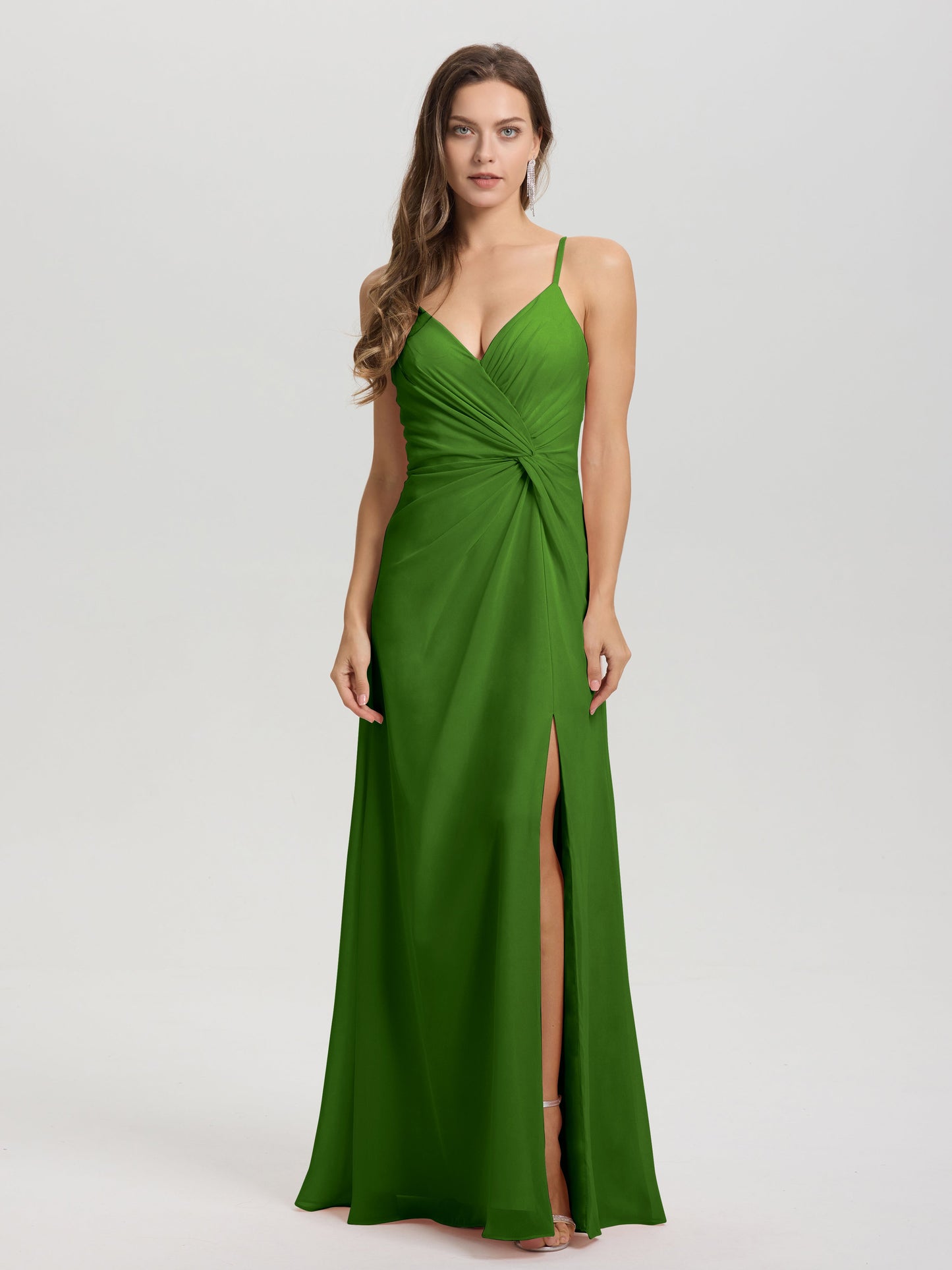 A-Line Spaghetti Straps Ruched Floor Length Chiffon Bridesmaid Dress
