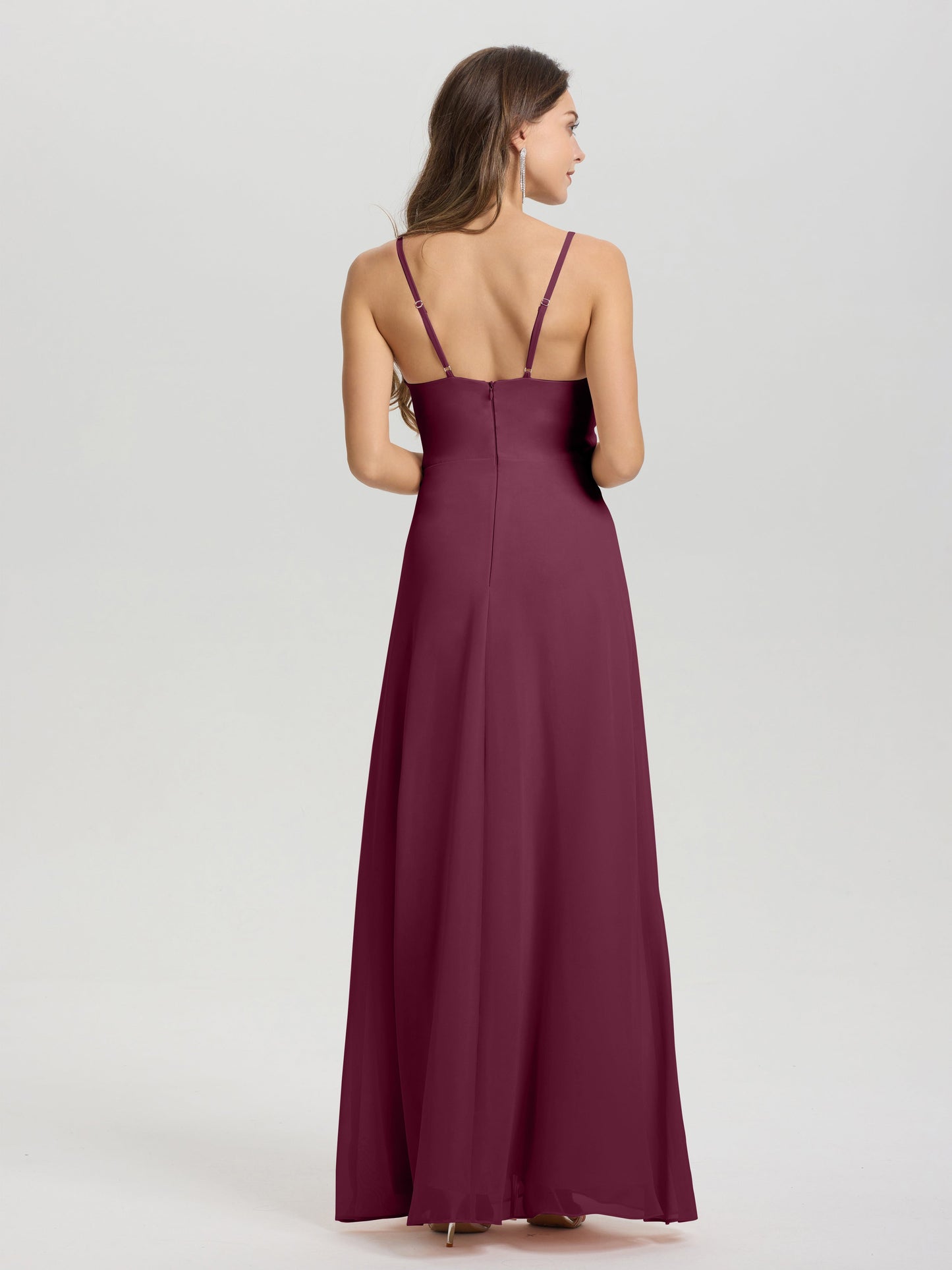 A-Line Spaghetti Straps Ruched Floor Length Chiffon Bridesmaid Dress