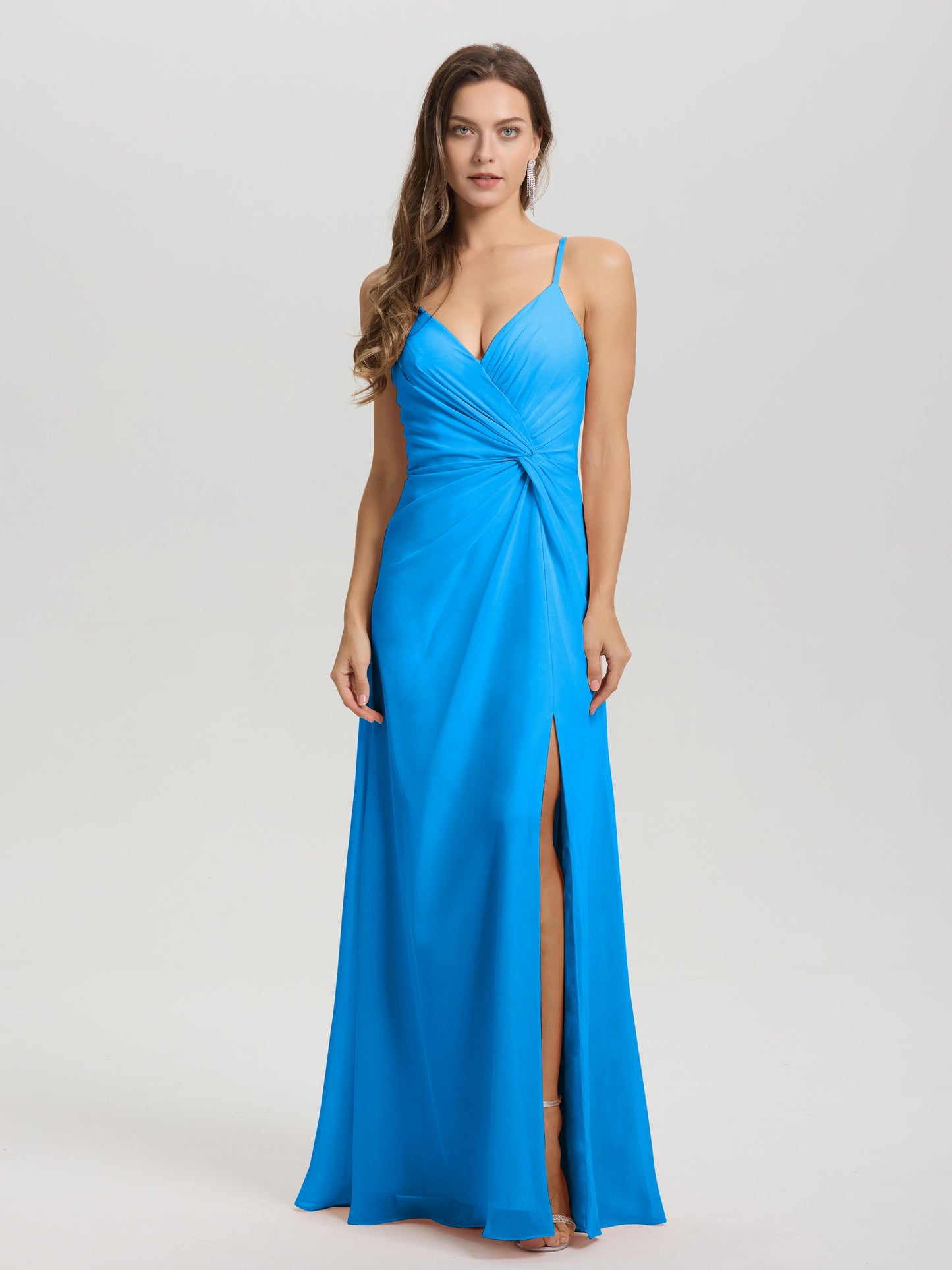 A-Line Spaghetti Straps Ruched Floor Length Chiffon Bridesmaid Dress