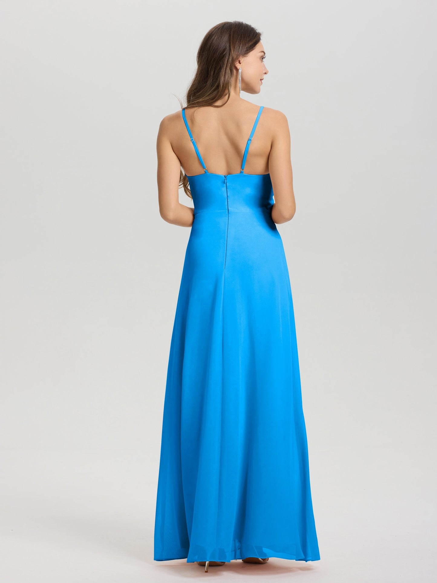 A-Line Spaghetti Straps Ruched Floor Length Chiffon Bridesmaid Dress
