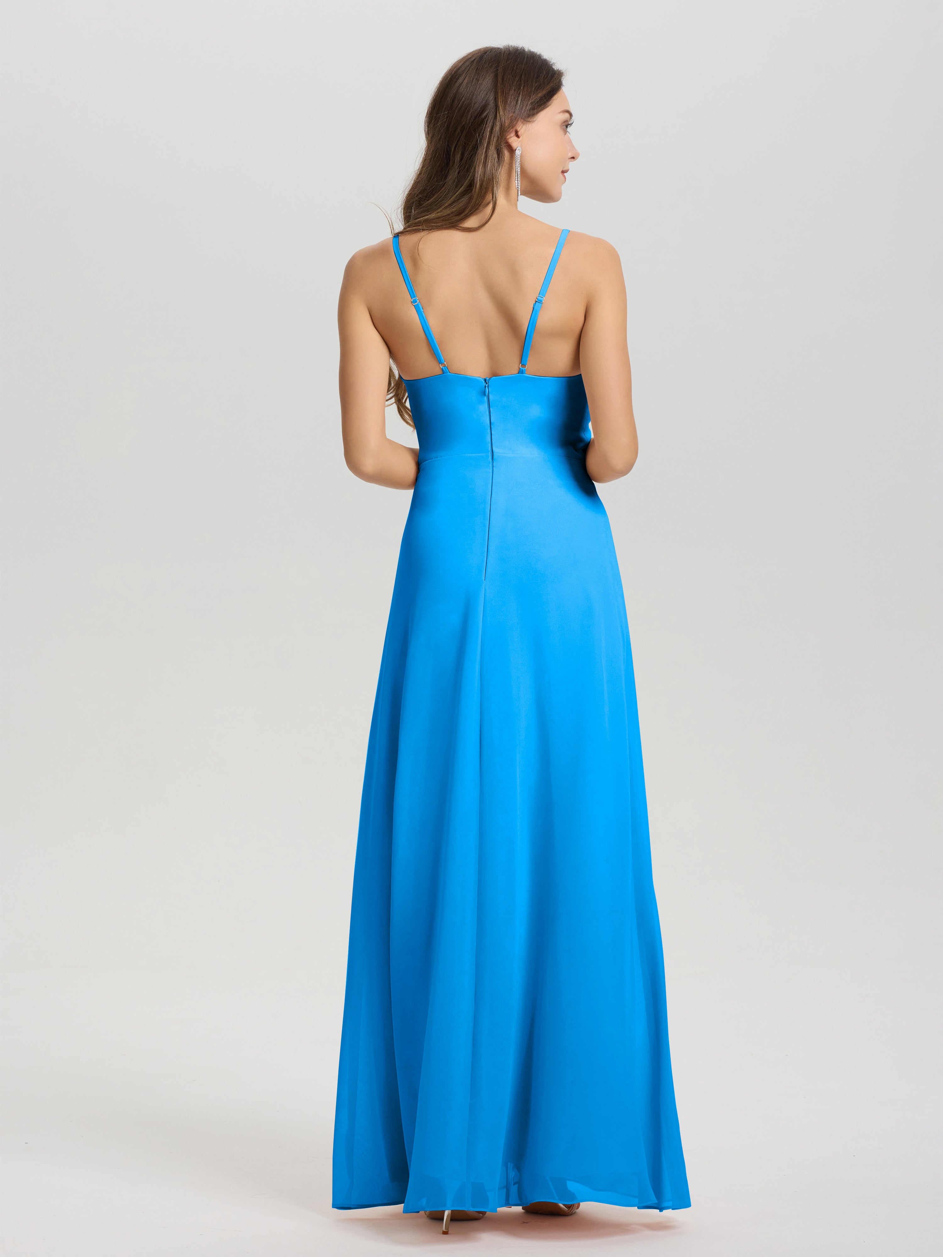 A-Line Spaghetti Straps Ruched Floor Length Chiffon Bridesmaid Dress