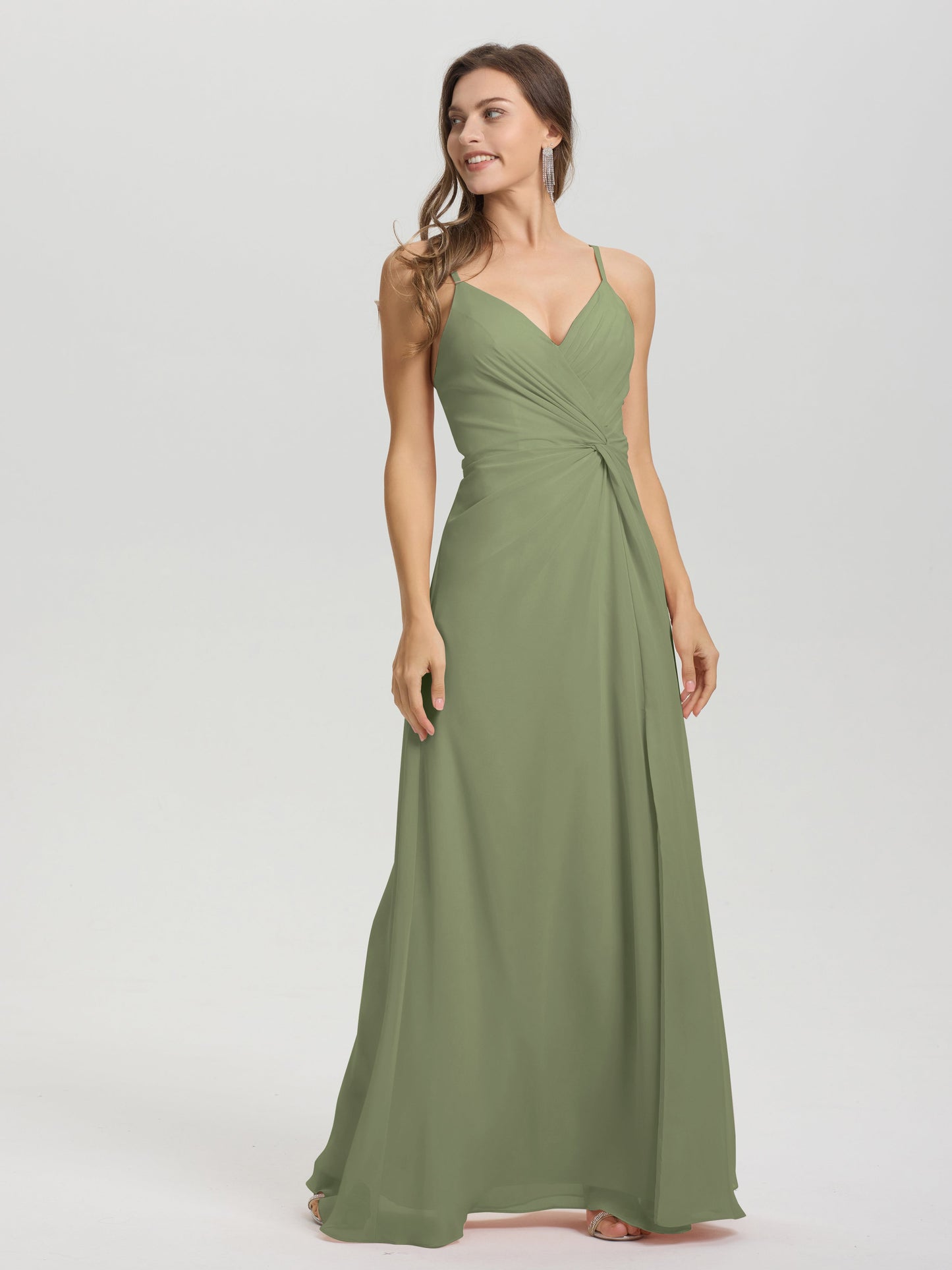 A-Line Spaghetti Straps Ruched Floor Length Chiffon Bridesmaid Dress