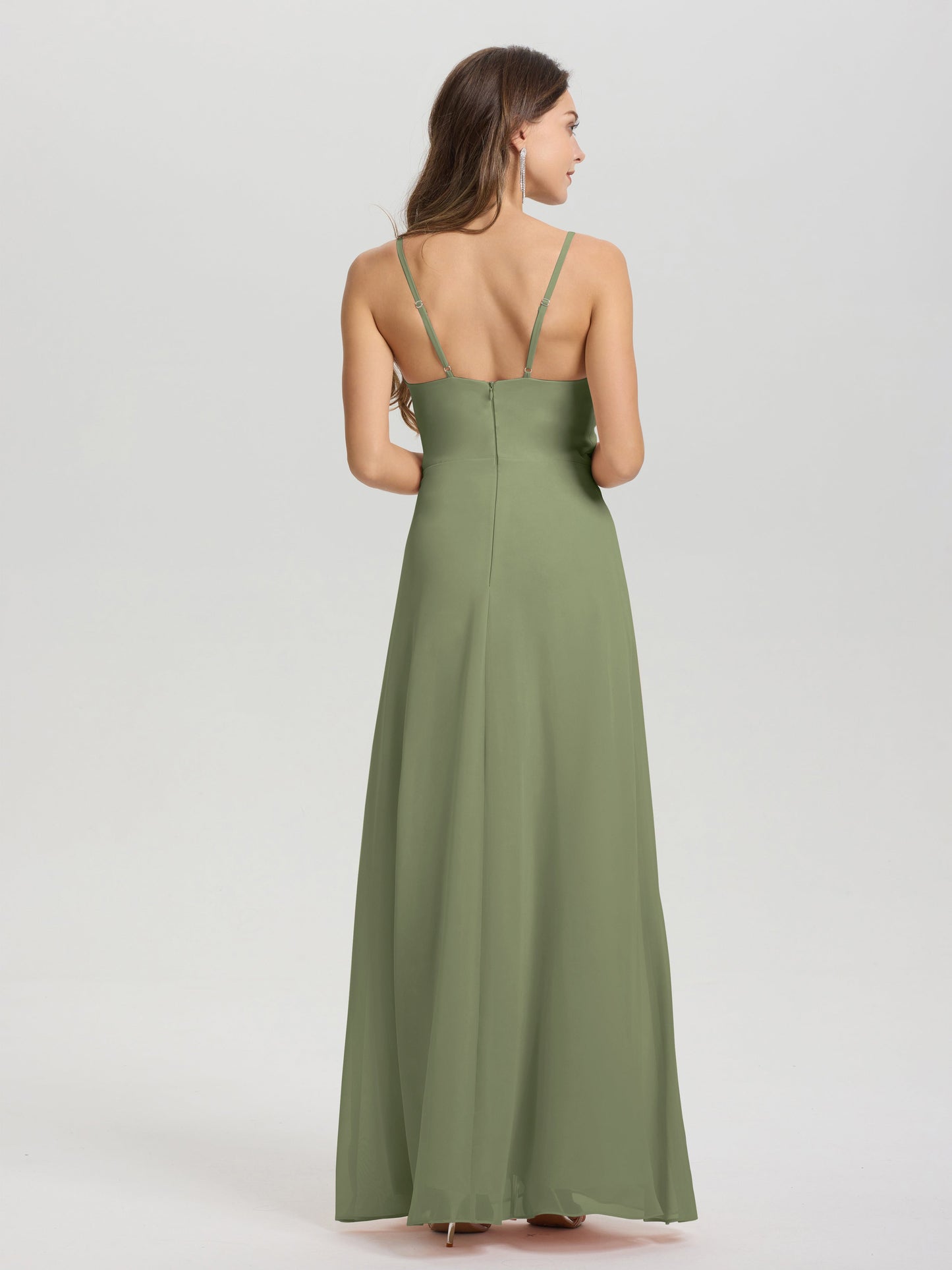 A-Line Spaghetti Straps Ruched Floor Length Chiffon Bridesmaid Dress