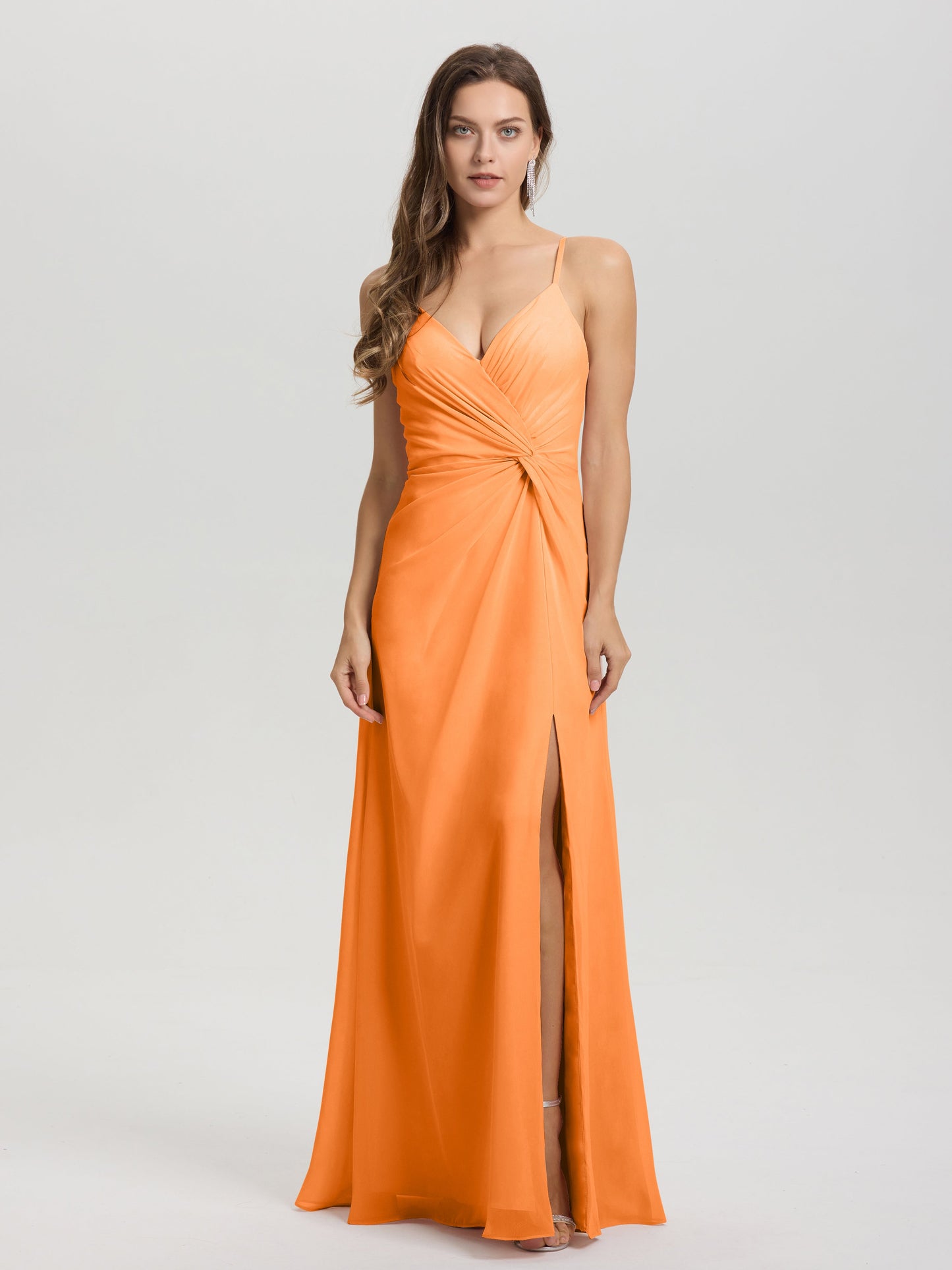 A-Line Spaghetti Straps Ruched Floor Length Chiffon Bridesmaid Dress