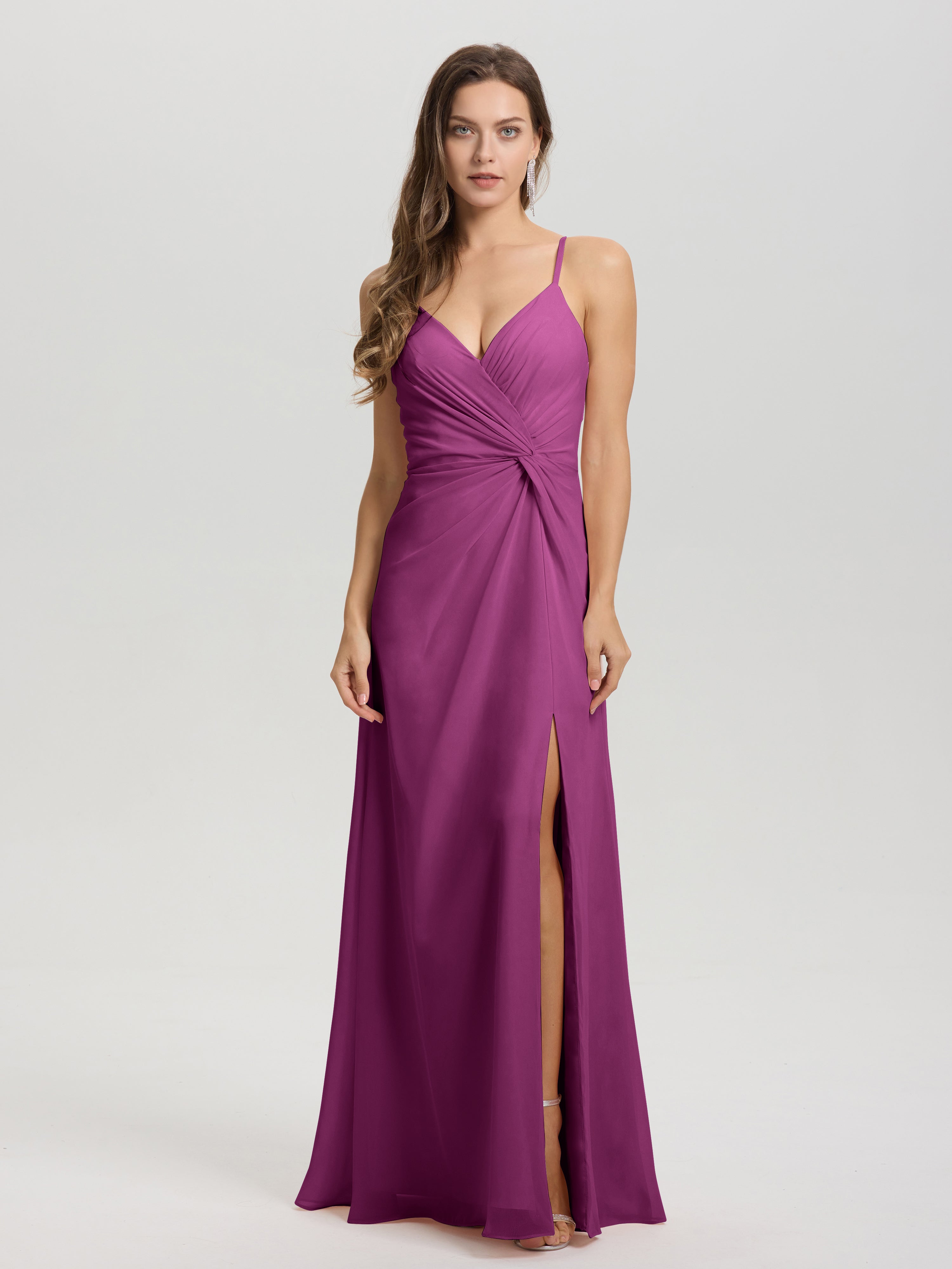 A-Line Spaghetti Straps Ruched Floor Length Chiffon Bridesmaid Dress