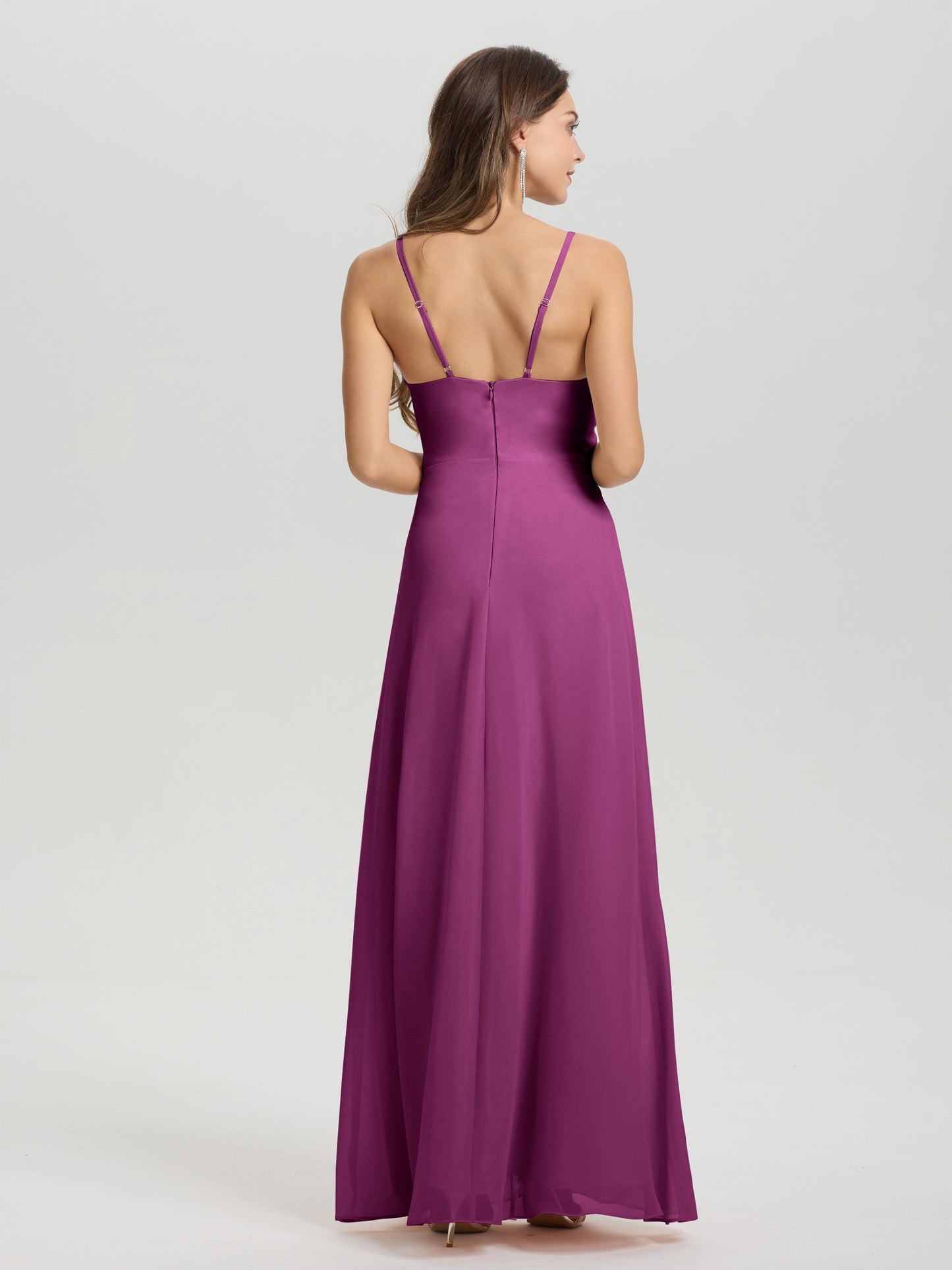 A-Line Spaghetti Straps Ruched Floor Length Chiffon Bridesmaid Dress