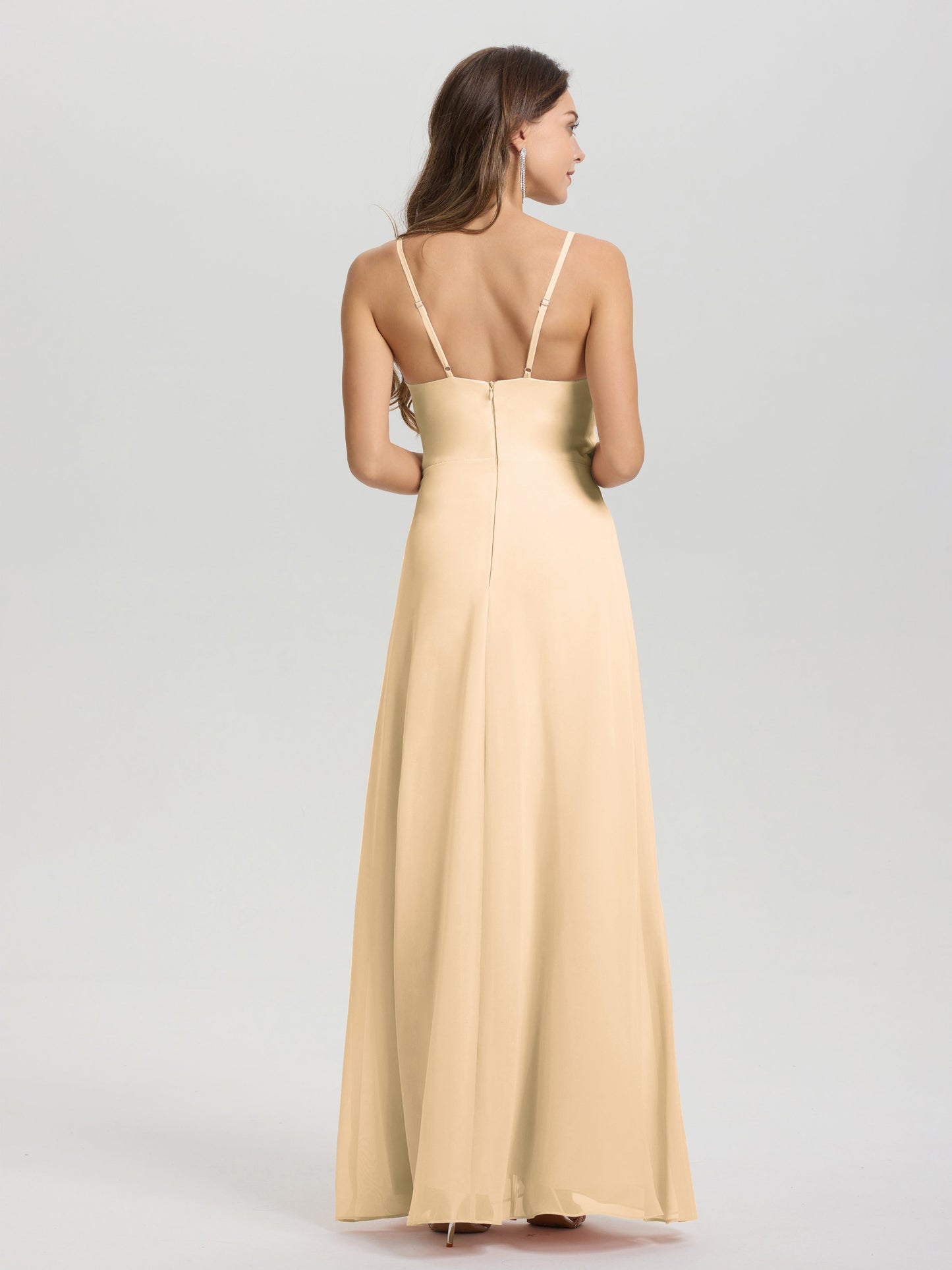 A-Line Spaghetti Straps Ruched Floor Length Chiffon Bridesmaid Dress