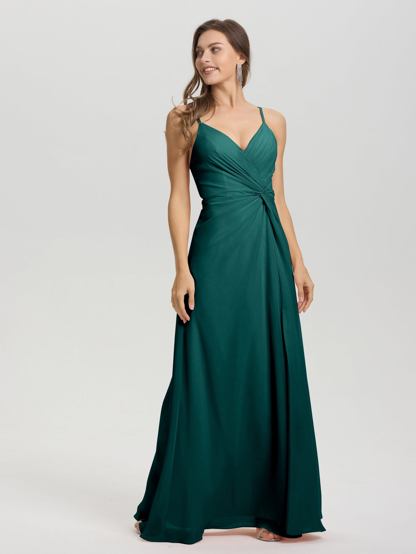 A-Line Spaghetti Straps Ruched Floor Length Chiffon Bridesmaid Dress