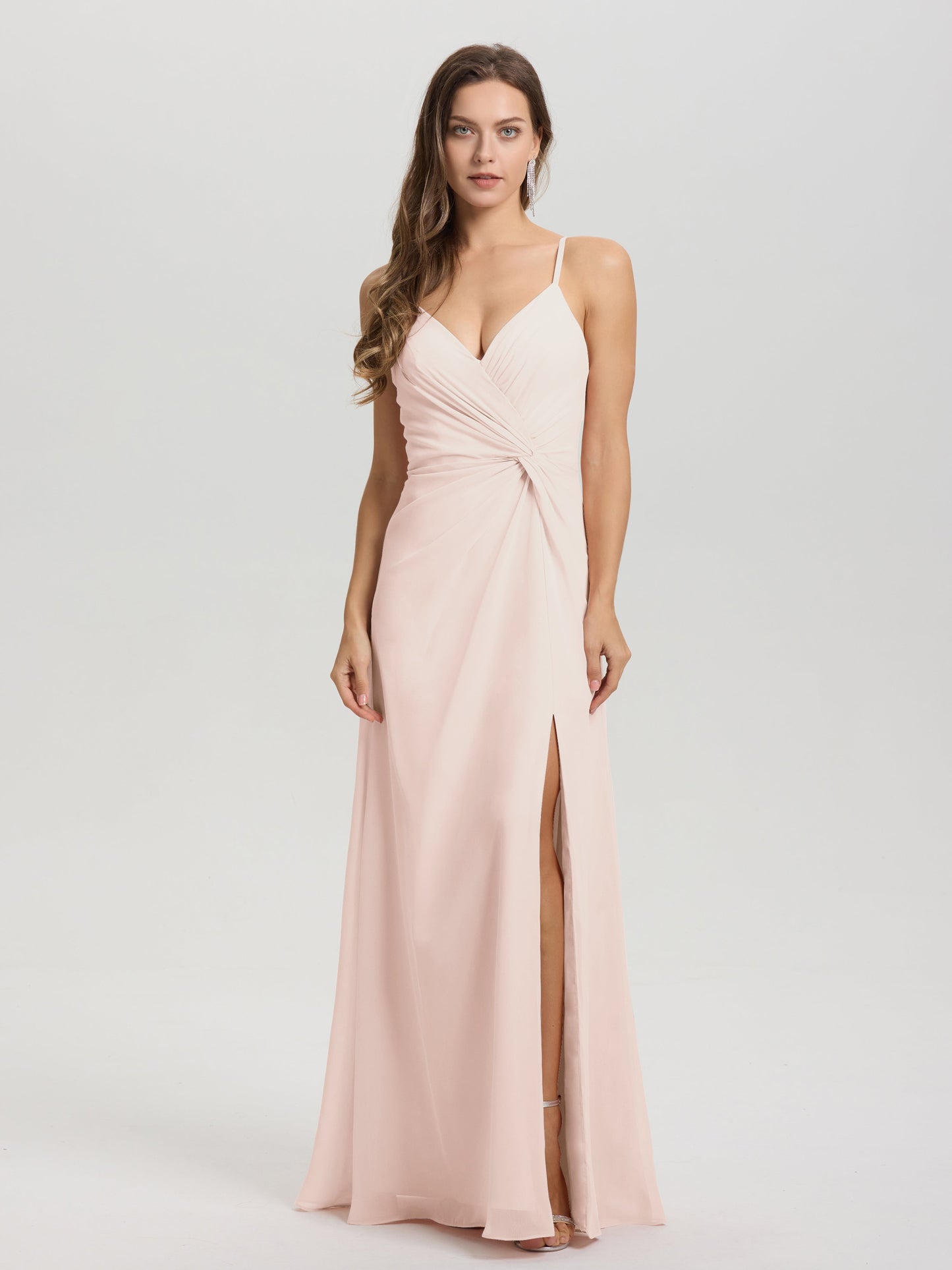 A-Line Spaghetti Straps Ruched Floor Length Chiffon Bridesmaid Dress