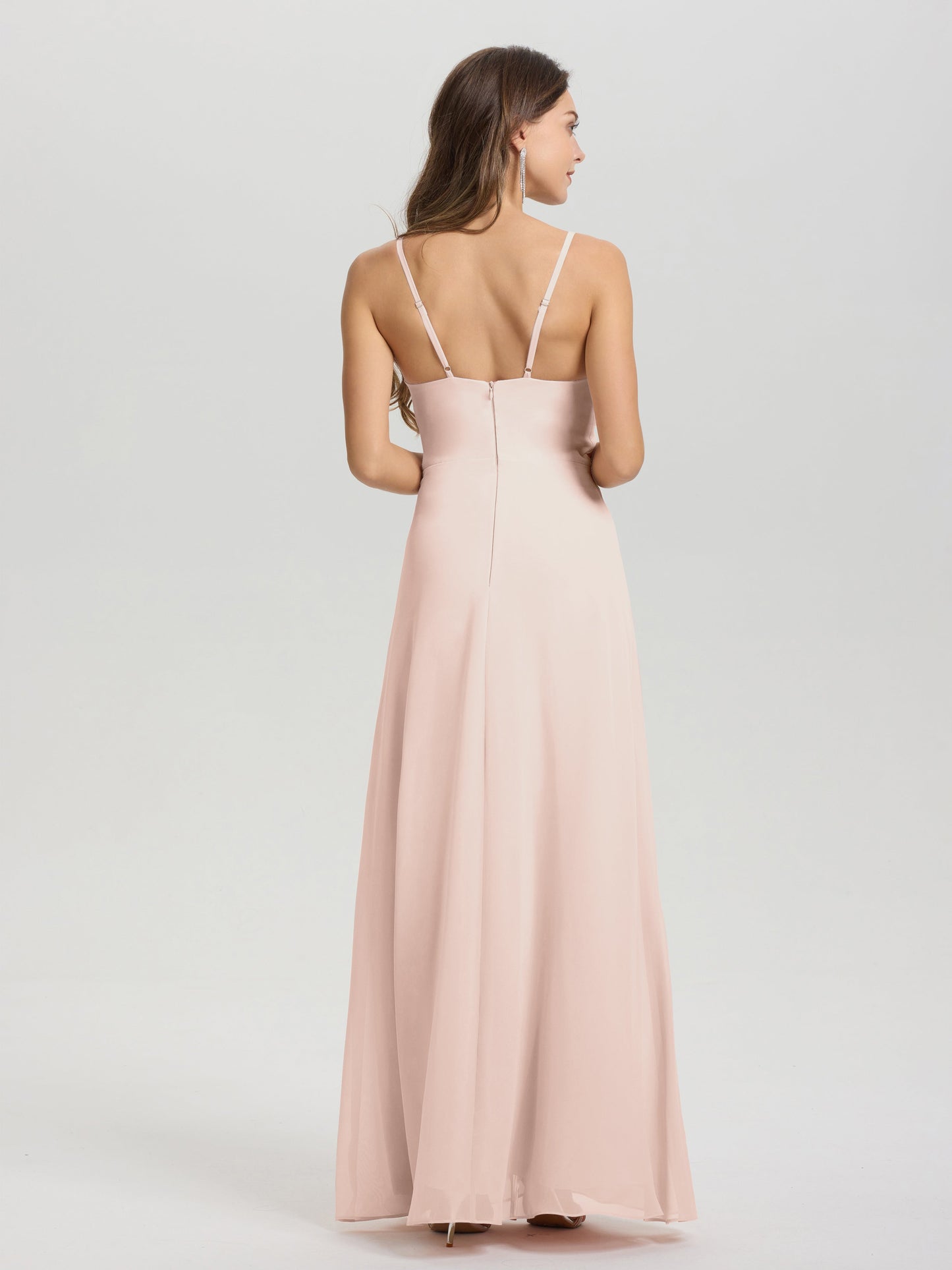 A-Line Spaghetti Straps Ruched Floor Length Chiffon Bridesmaid Dress