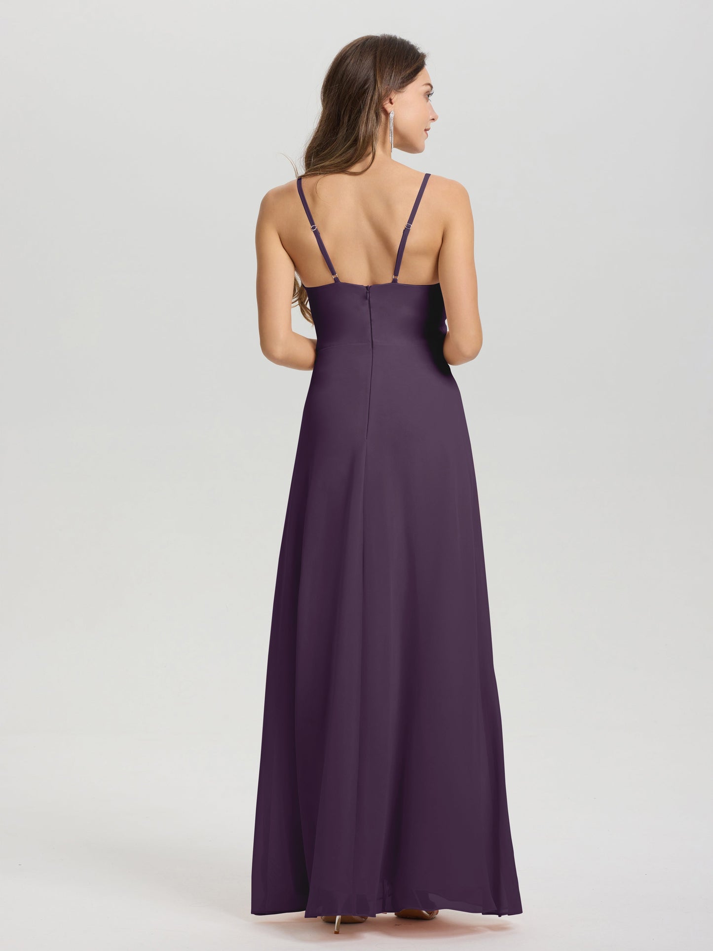A-Line Spaghetti Straps Ruched Floor Length Chiffon Bridesmaid Dress