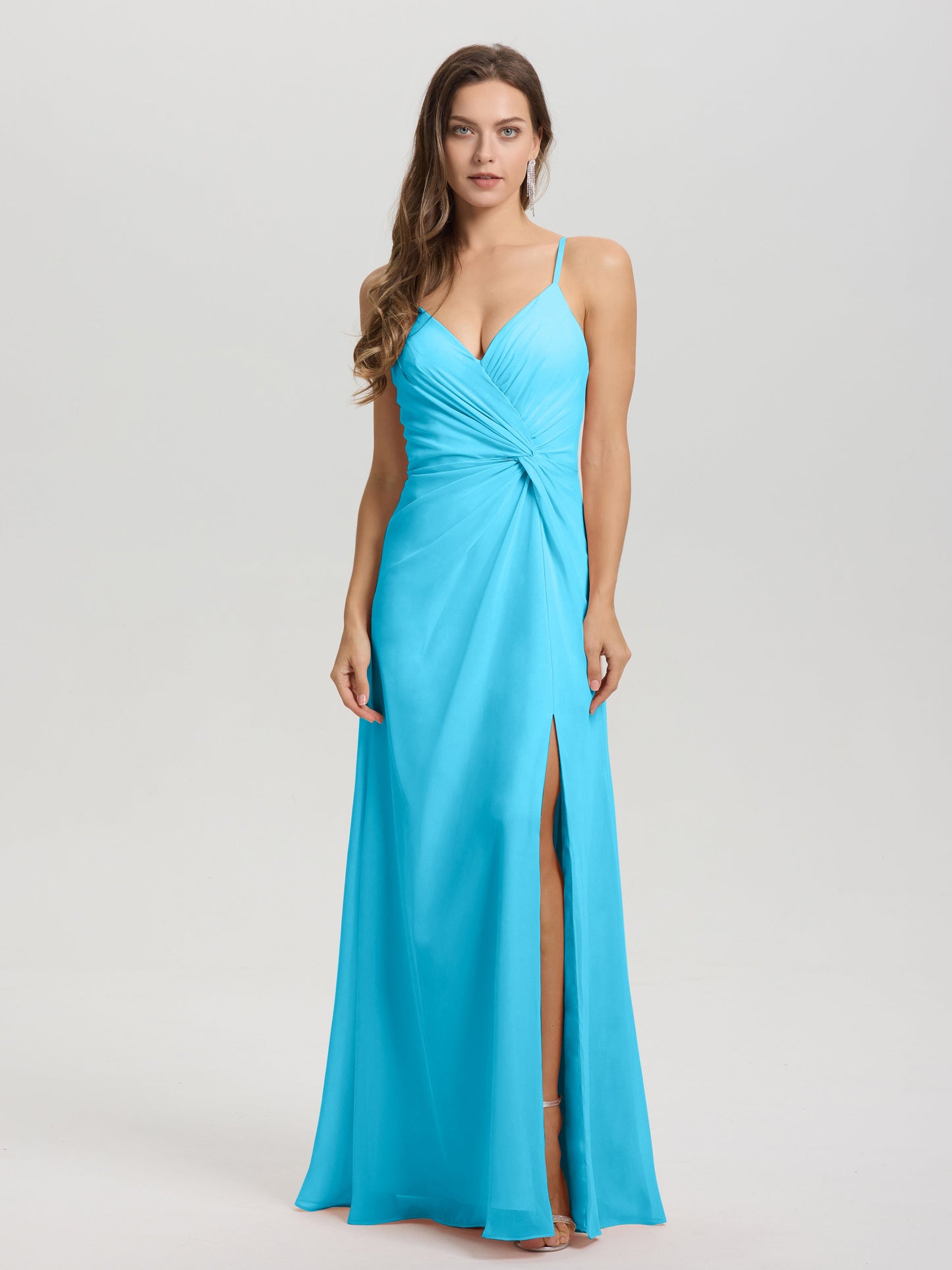 A-Line Spaghetti Straps Ruched Floor Length Chiffon Bridesmaid Dress