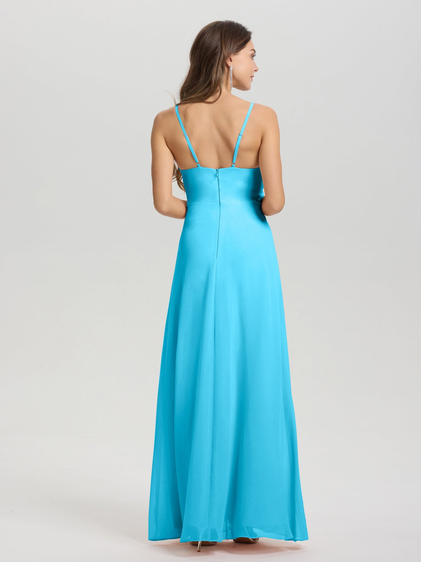 A-Line Spaghetti Straps Ruched Floor Length Chiffon Bridesmaid Dress