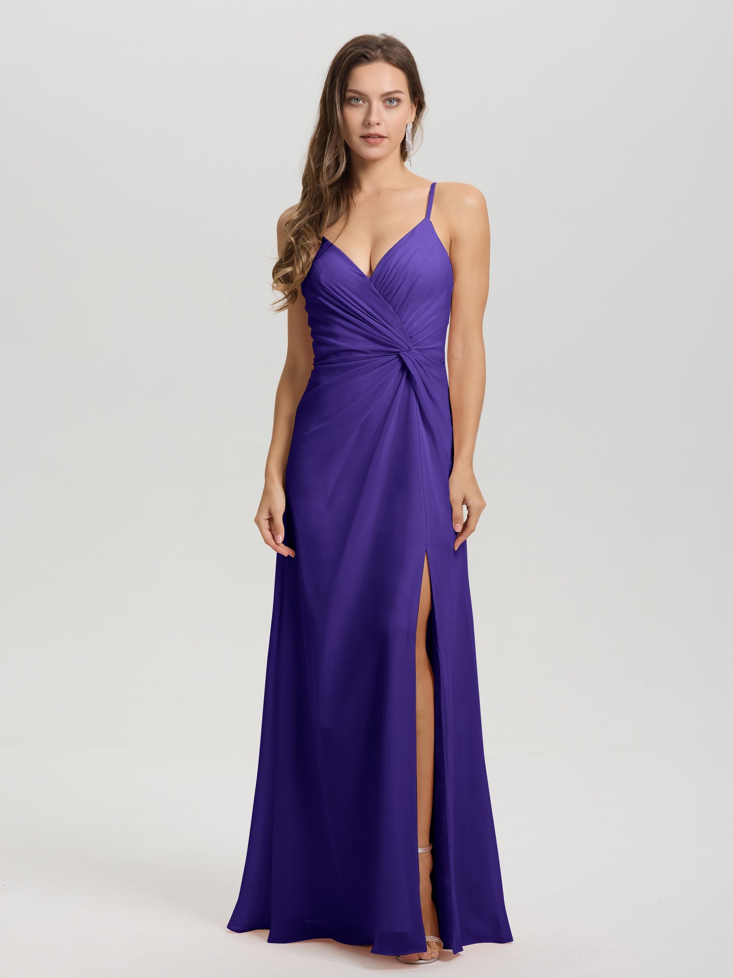A-Line Spaghetti Straps Ruched Floor Length Chiffon Bridesmaid Dress