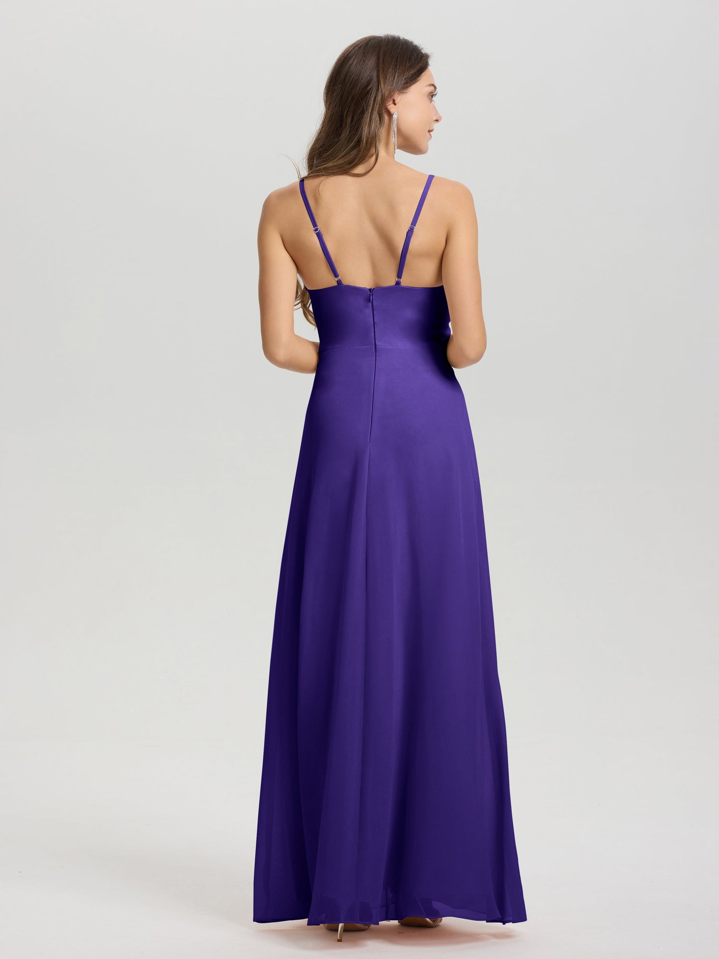 A-Line Spaghetti Straps Ruched Floor Length Chiffon Bridesmaid Dress