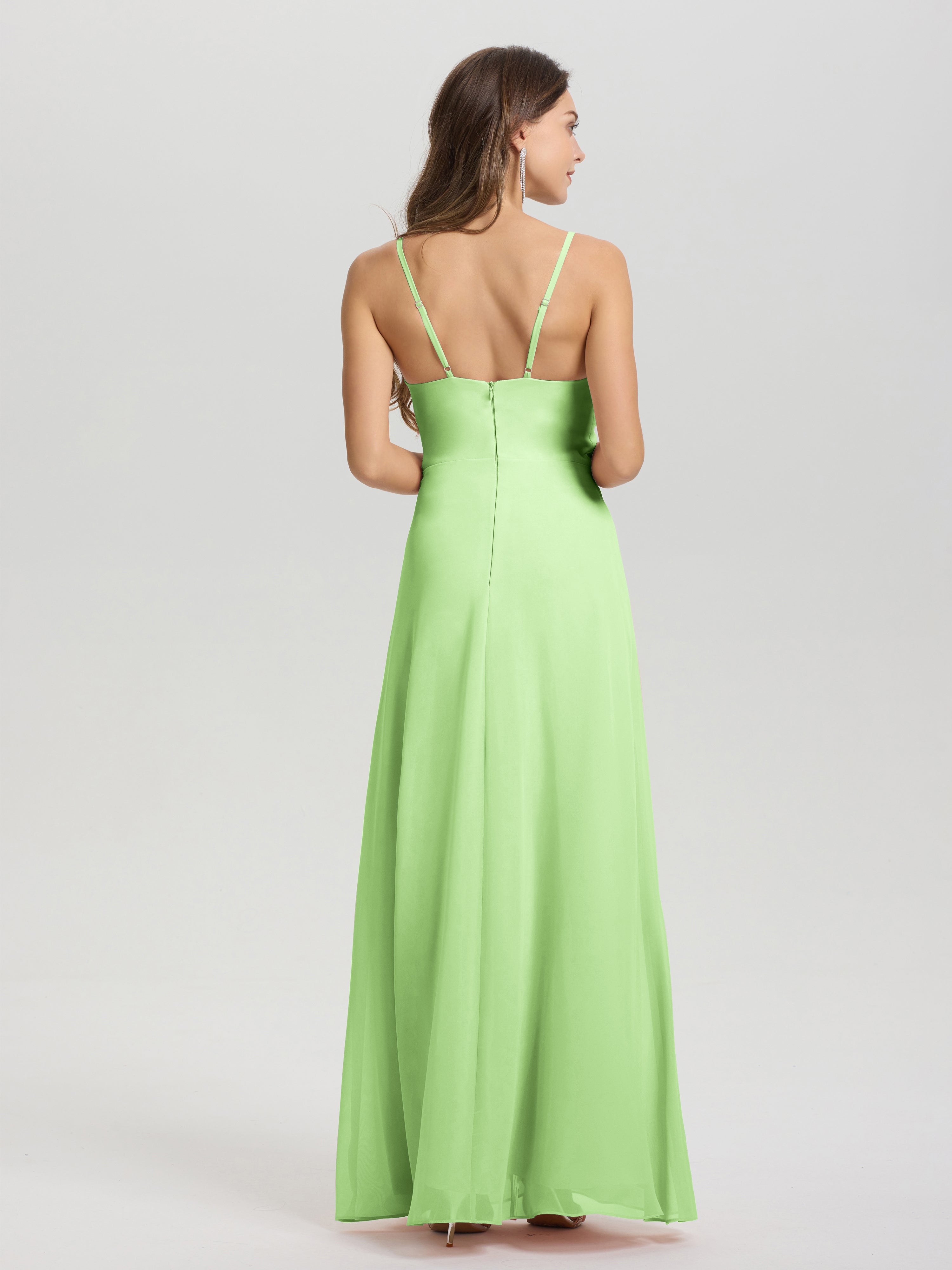 A-Line Spaghetti Straps Ruched Floor Length Chiffon Bridesmaid Dress
