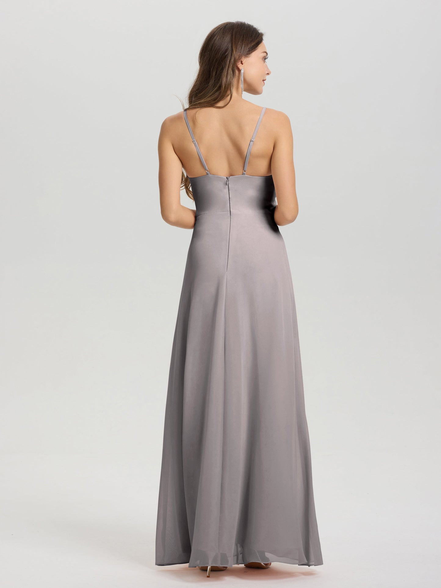 A-Line Spaghetti Straps Ruched Floor Length Chiffon Bridesmaid Dress