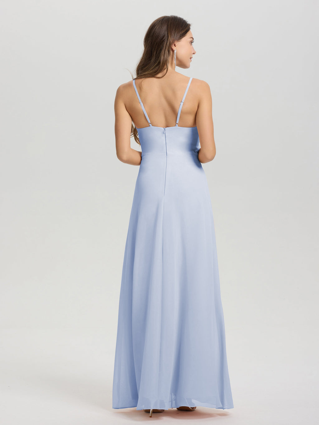 A-Line Spaghetti Straps Ruched Floor Length Chiffon Bridesmaid Dress