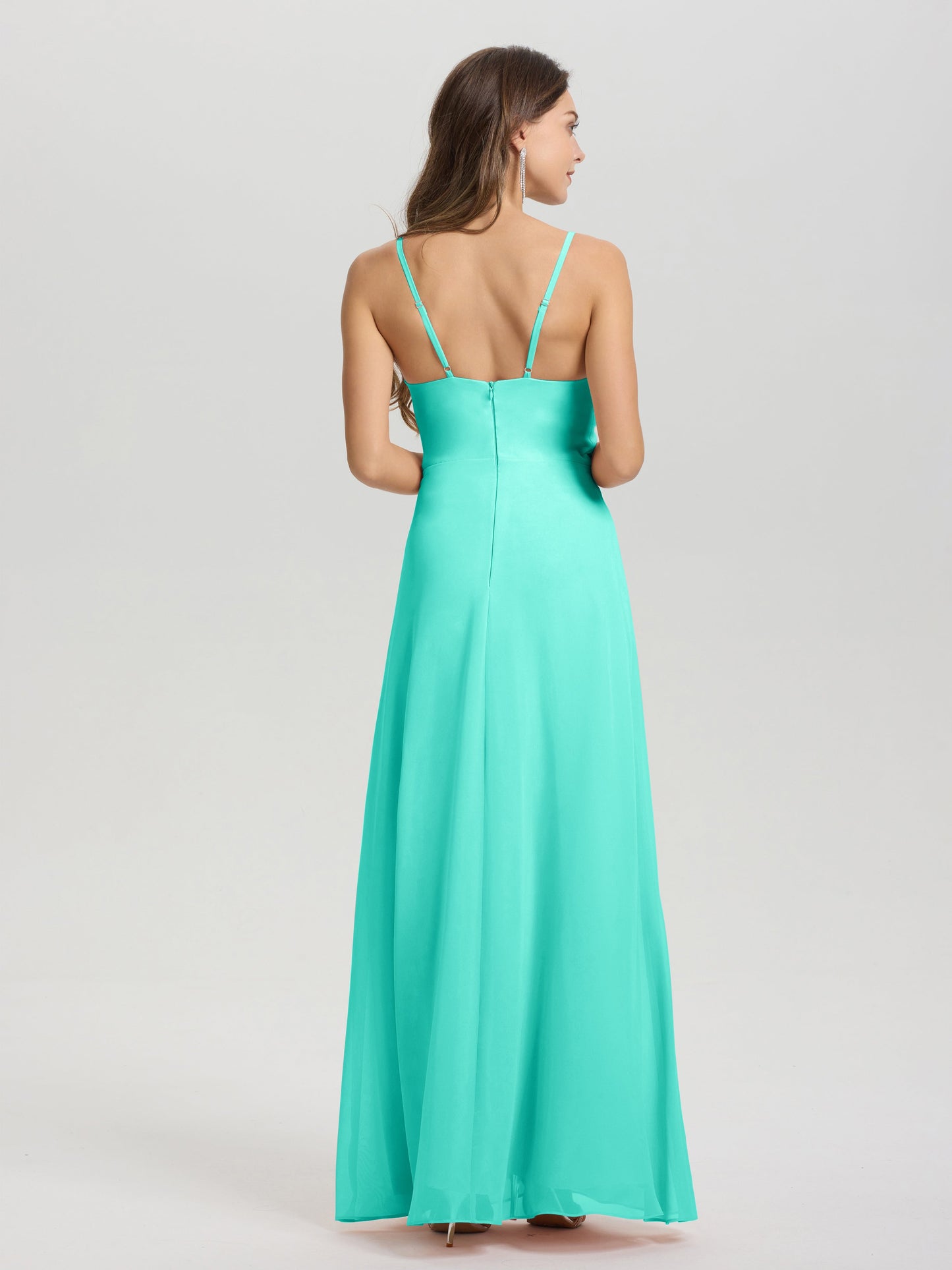 A-Line Spaghetti Straps Ruched Floor Length Chiffon Bridesmaid Dress