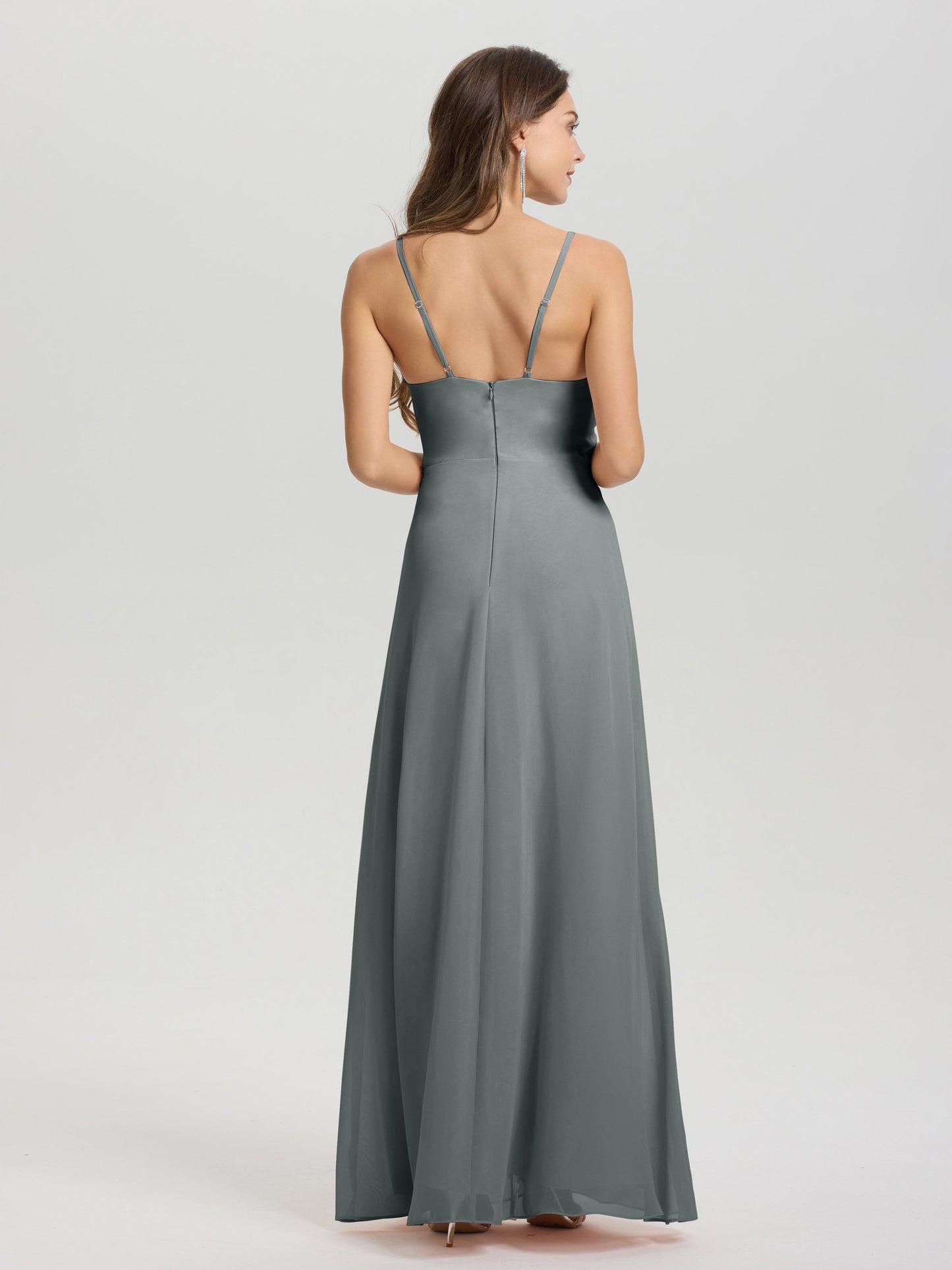 A-Line Spaghetti Straps Ruched Floor Length Chiffon Bridesmaid Dress