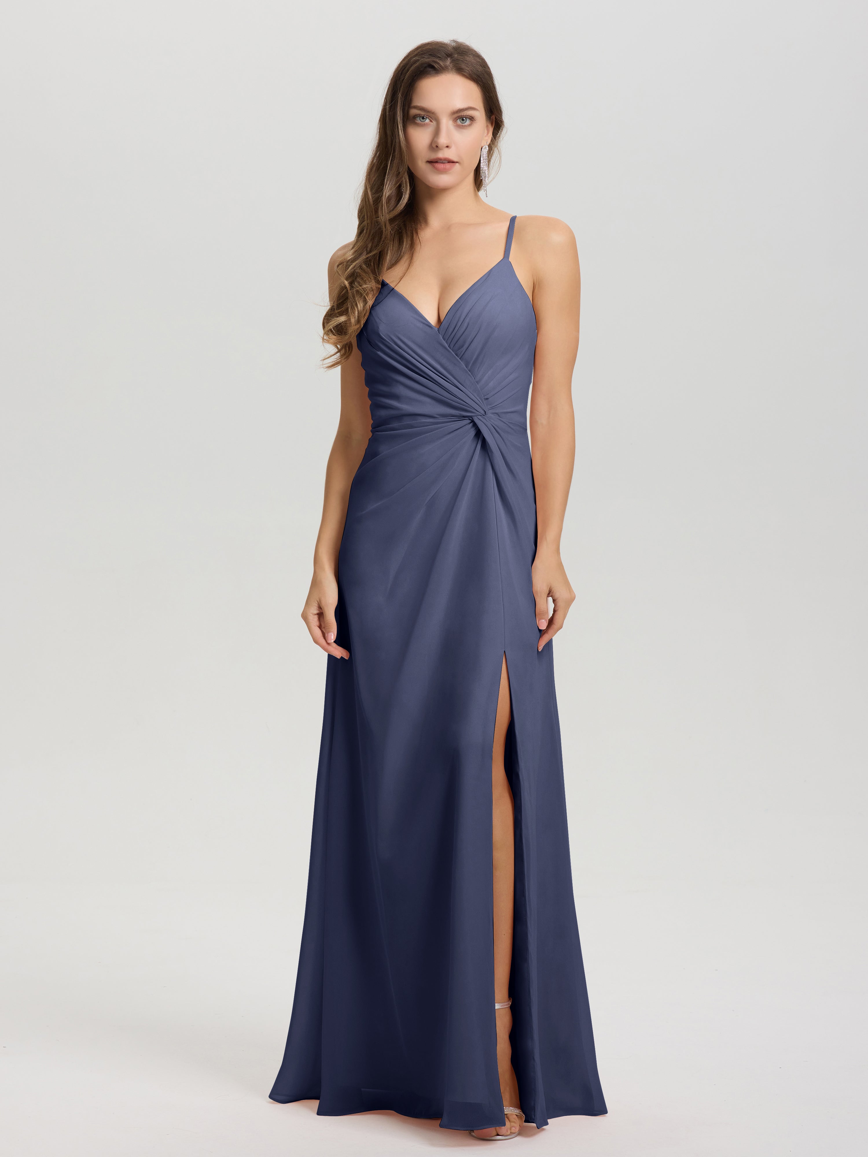 A-Line Spaghetti Straps Ruched Floor Length Chiffon Bridesmaid Dress