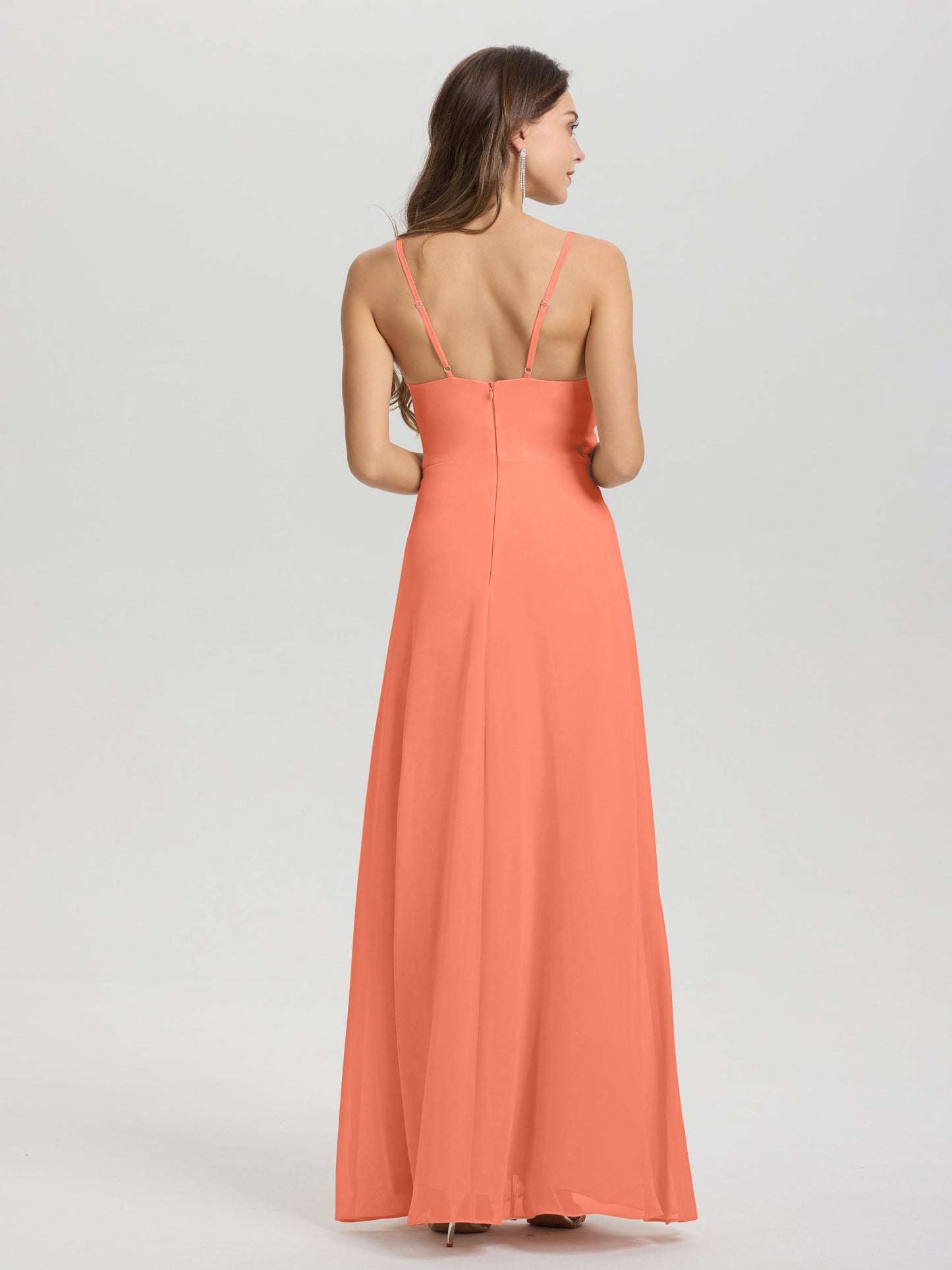 A-Line Spaghetti Straps Ruched Floor Length Chiffon Bridesmaid Dress