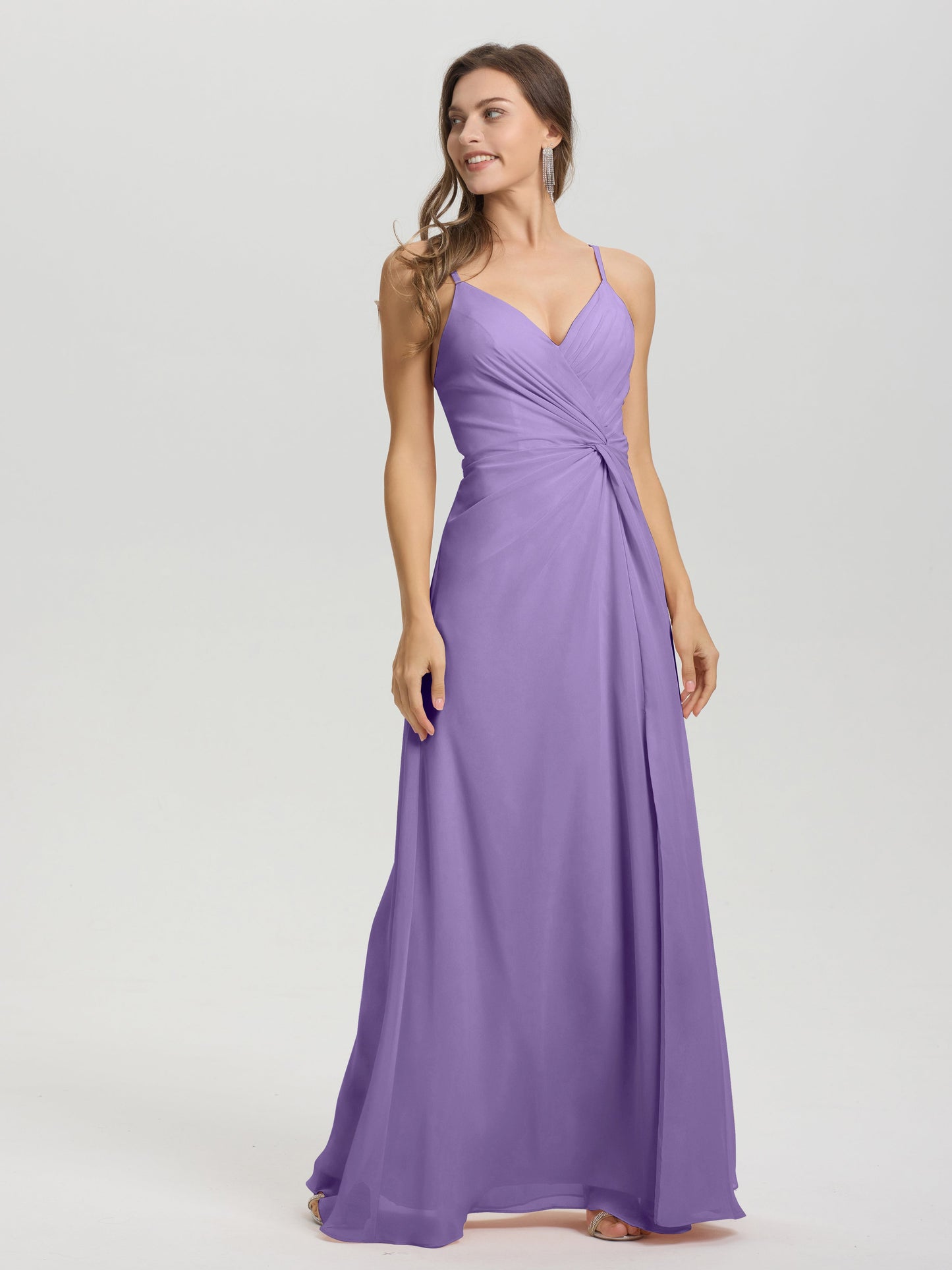 A-Line Spaghetti Straps Ruched Floor Length Chiffon Bridesmaid Dress