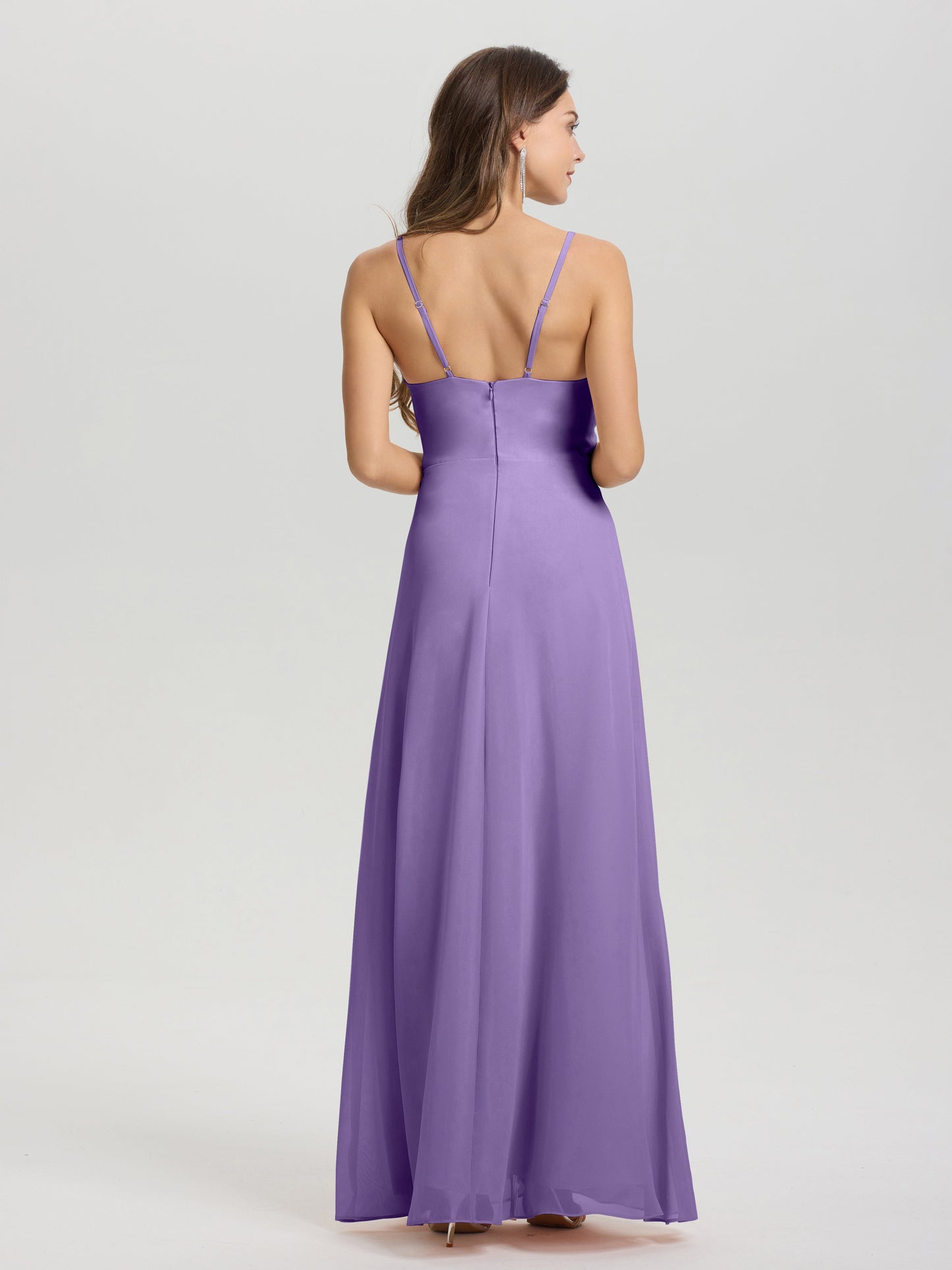 A-Line Spaghetti Straps Ruched Floor Length Chiffon Bridesmaid Dress