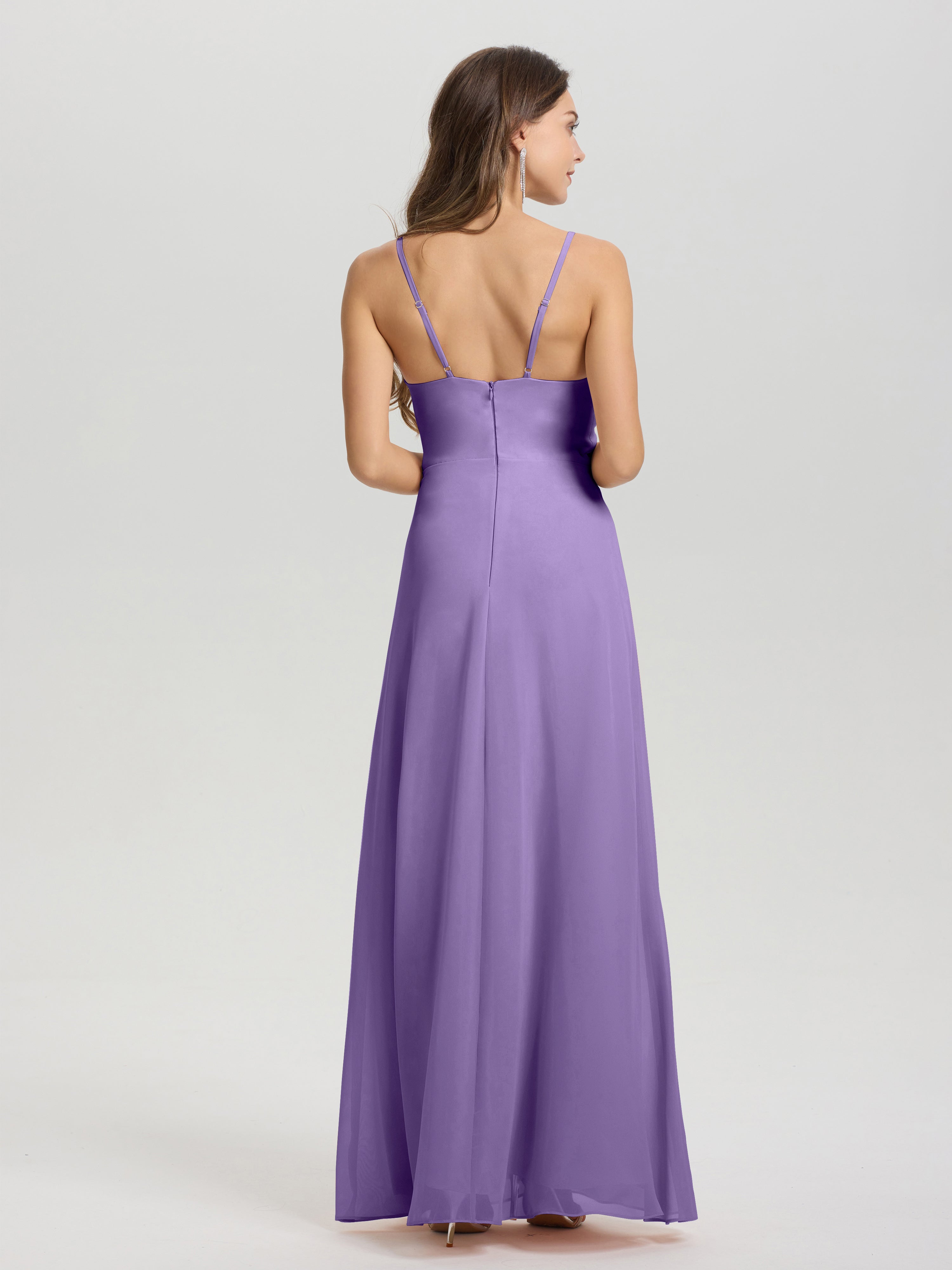 A-Line Spaghetti Straps Ruched Floor Length Chiffon Bridesmaid Dress