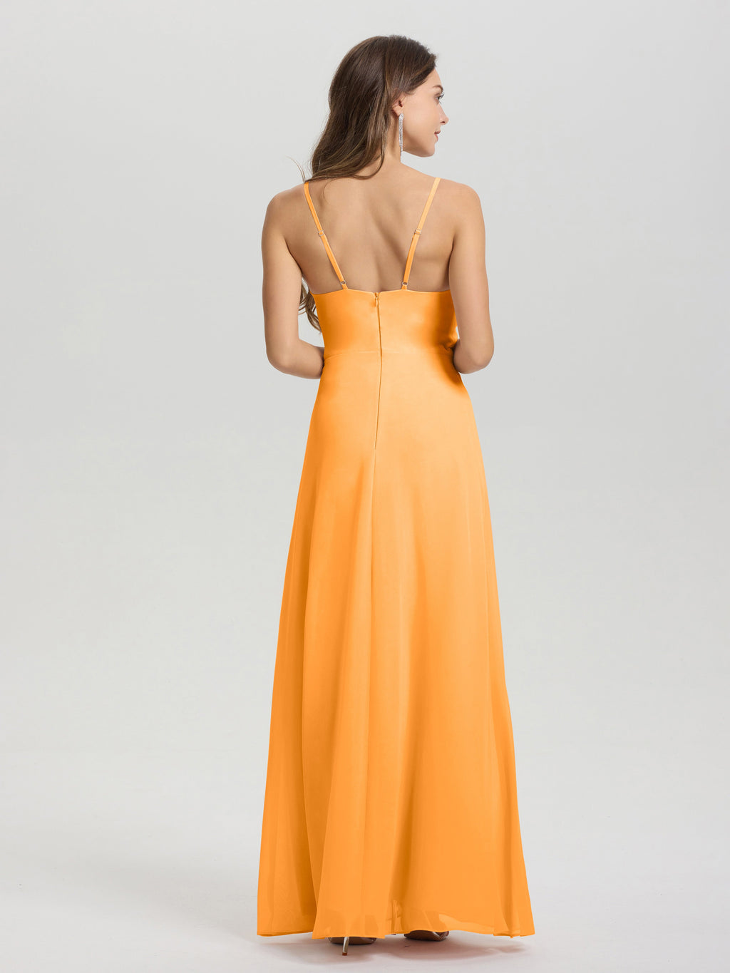 A-Line Spaghetti Straps Ruched Floor Length Chiffon Bridesmaid Dress