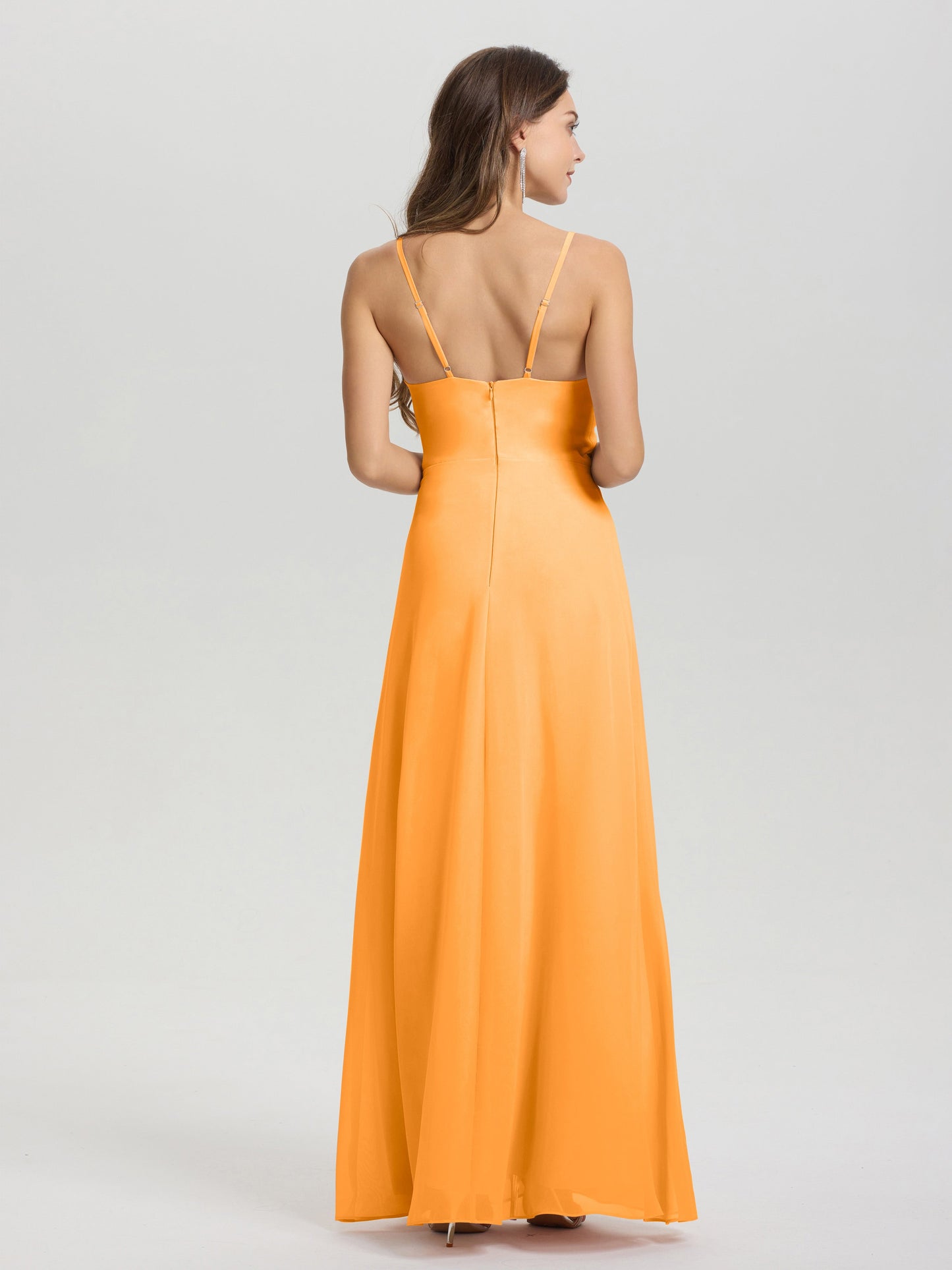 A-Line Spaghetti Straps Ruched Floor Length Chiffon Bridesmaid Dress