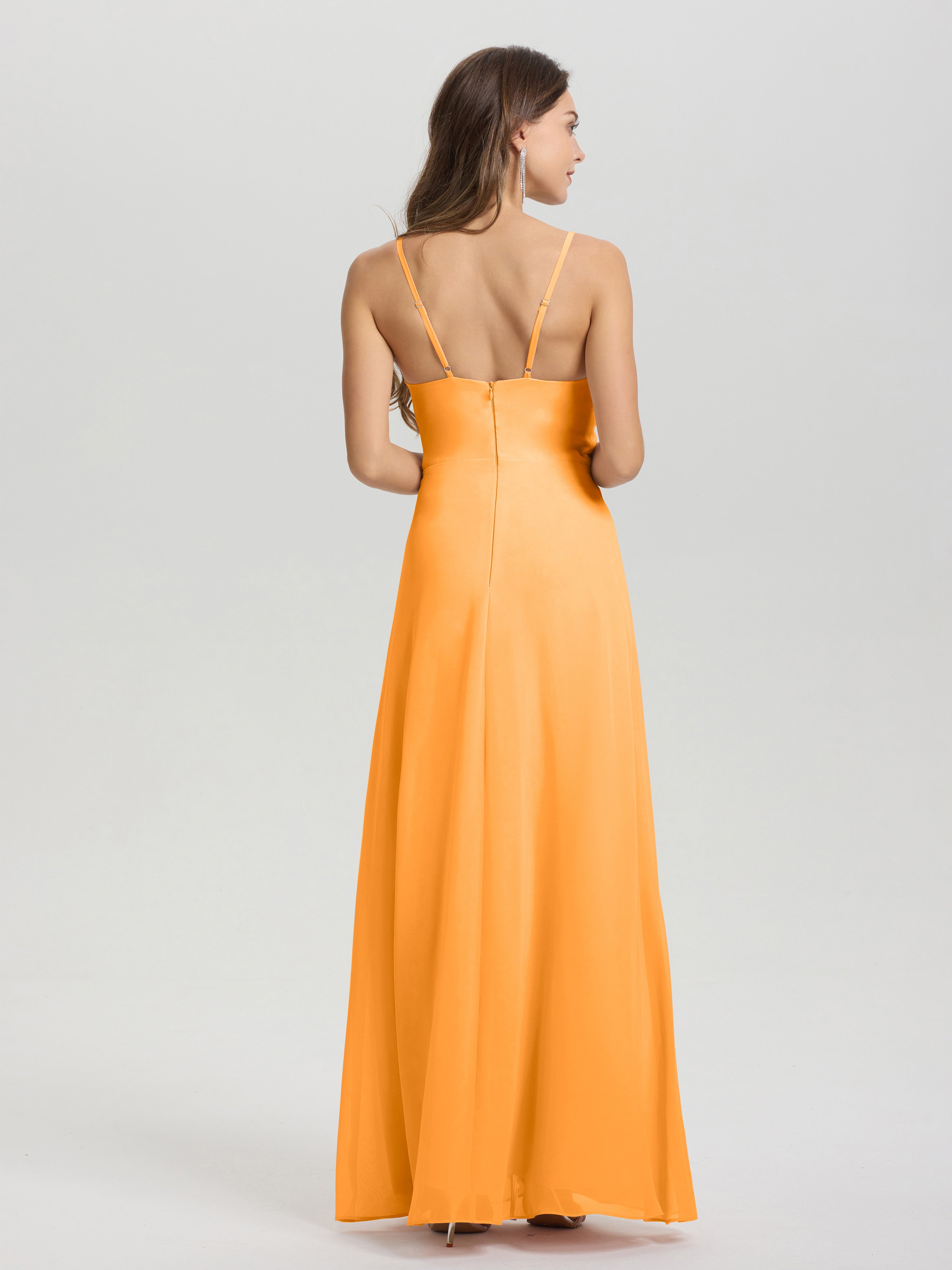 A-Line Spaghetti Straps Ruched Floor Length Chiffon Bridesmaid Dress