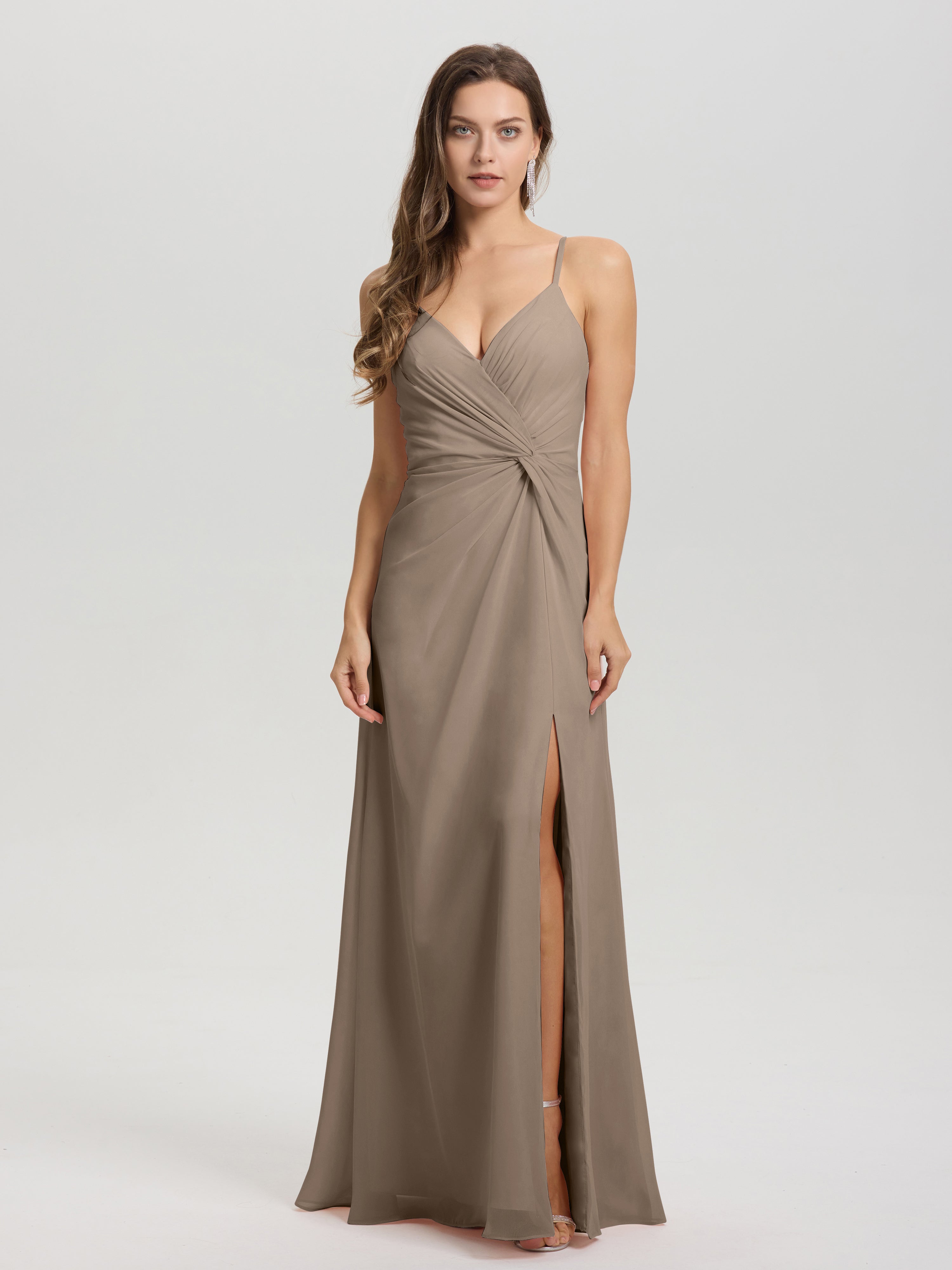 A-Line Spaghetti Straps Ruched Floor Length Chiffon Bridesmaid Dress